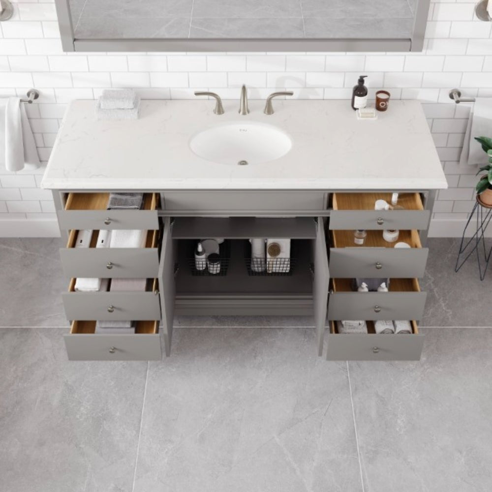 Elite Stamford 60 in. Gray Single Sink Bath Vanity with Carrara Quartz Top and Undermount Porcelain Sink - Bathroom Vanity by Eviva