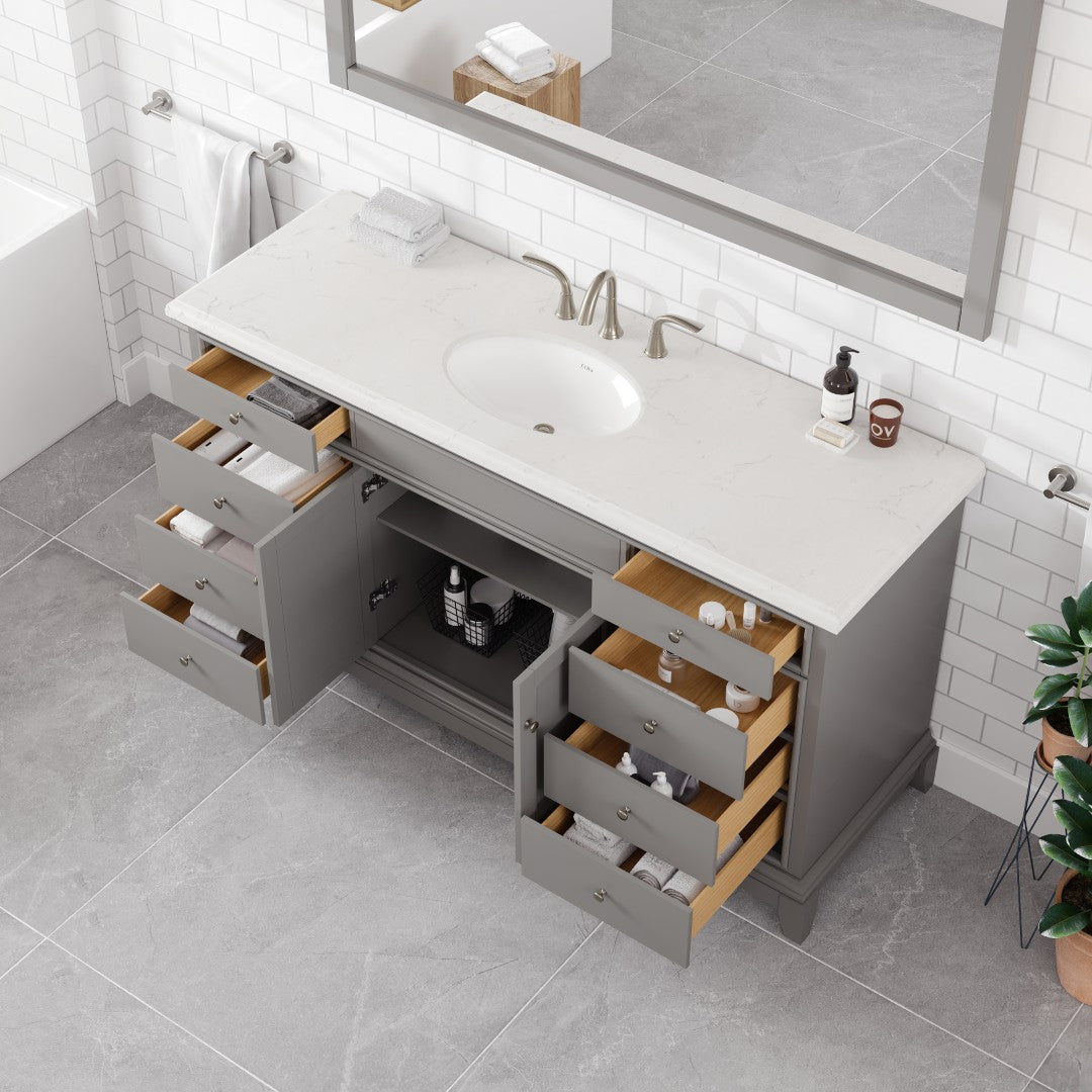 Elite Stamford 60 in. Gray Single Sink Bath Vanity with Carrara Quartz Top and Undermount Porcelain Sink