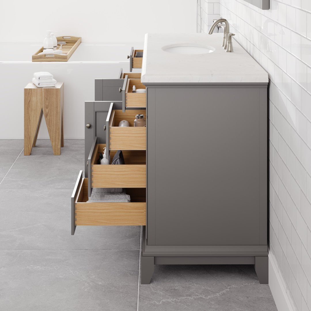 Elite Stamford 60 in. Gray Single Sink Bath Vanity with Carrara Quartz Top and Undermount Porcelain Sink - Bathroom Vanity by Eviva