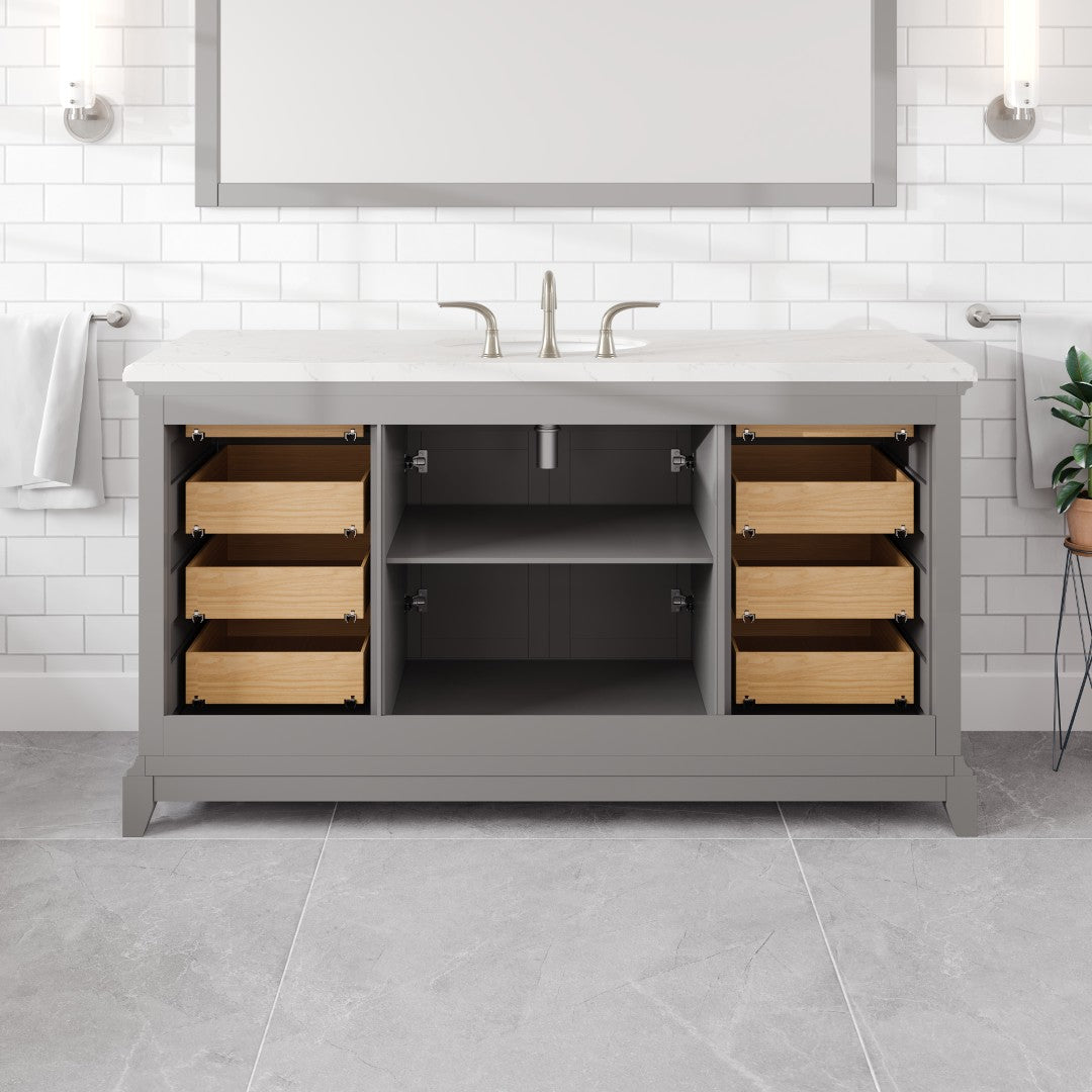 Elite Stamford 60 in. Gray Single Sink Bath Vanity with Carrara Quartz Top and Undermount Porcelain Sink