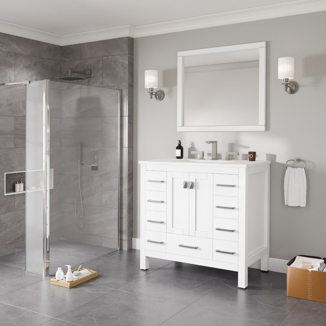 Hampton 36 in. White Single Sink Bath Vanity with Carrara Quartz Top and Undermount Porcelain Sink