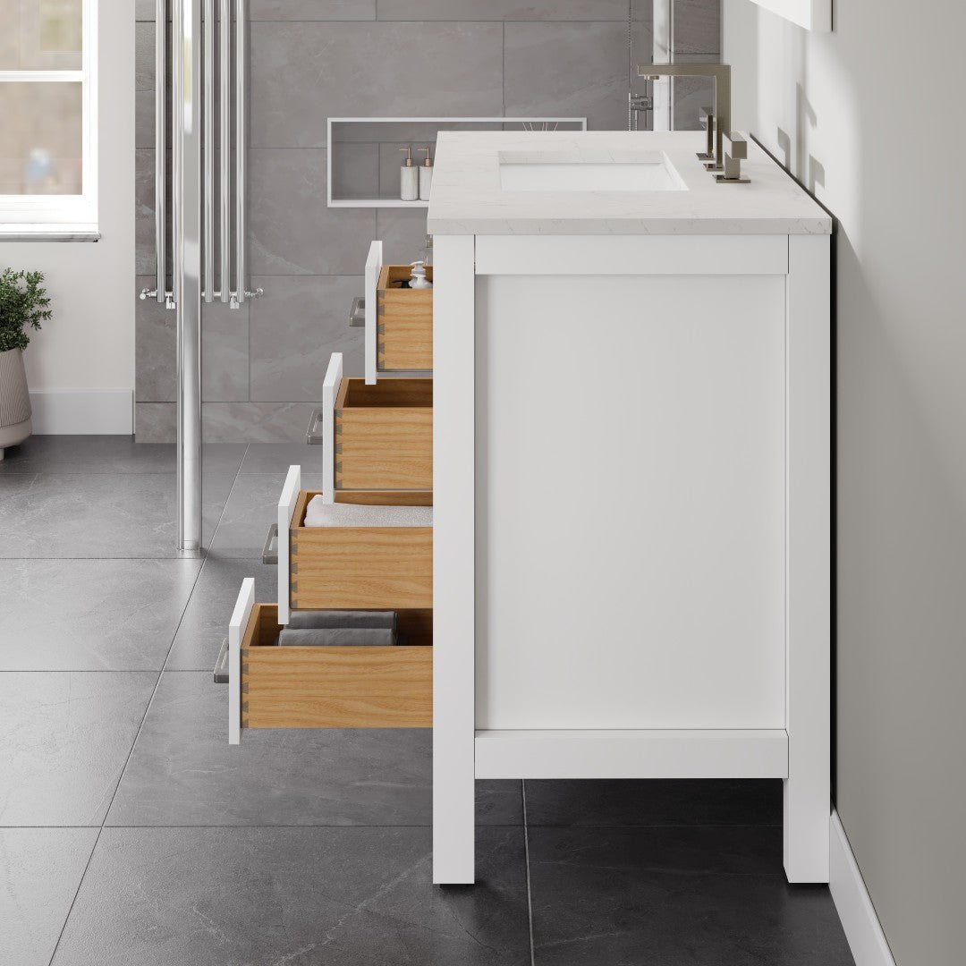 Hampton 36" x 22" White Single Sink Bath Vanity with Carrara Quartz Top and Undermount Porcelain Sink - Bathroom Vanity by Eviva