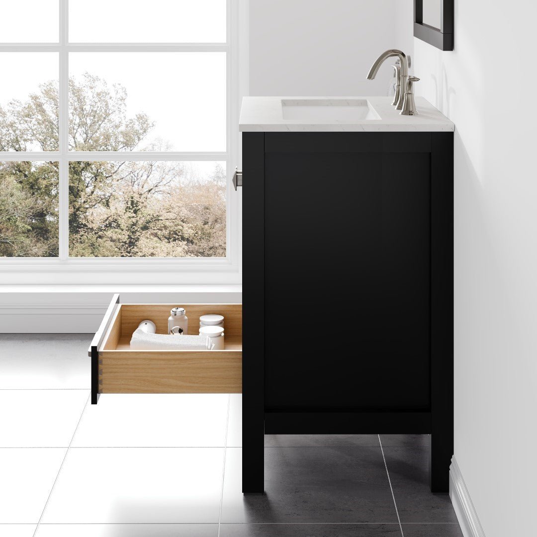 Aberdeen 24 in. Espresso Single Sink Bath Vanity with Carrara Quartz Top and Undermount Porcelain Sink - Bathroom Vanity by Eviva