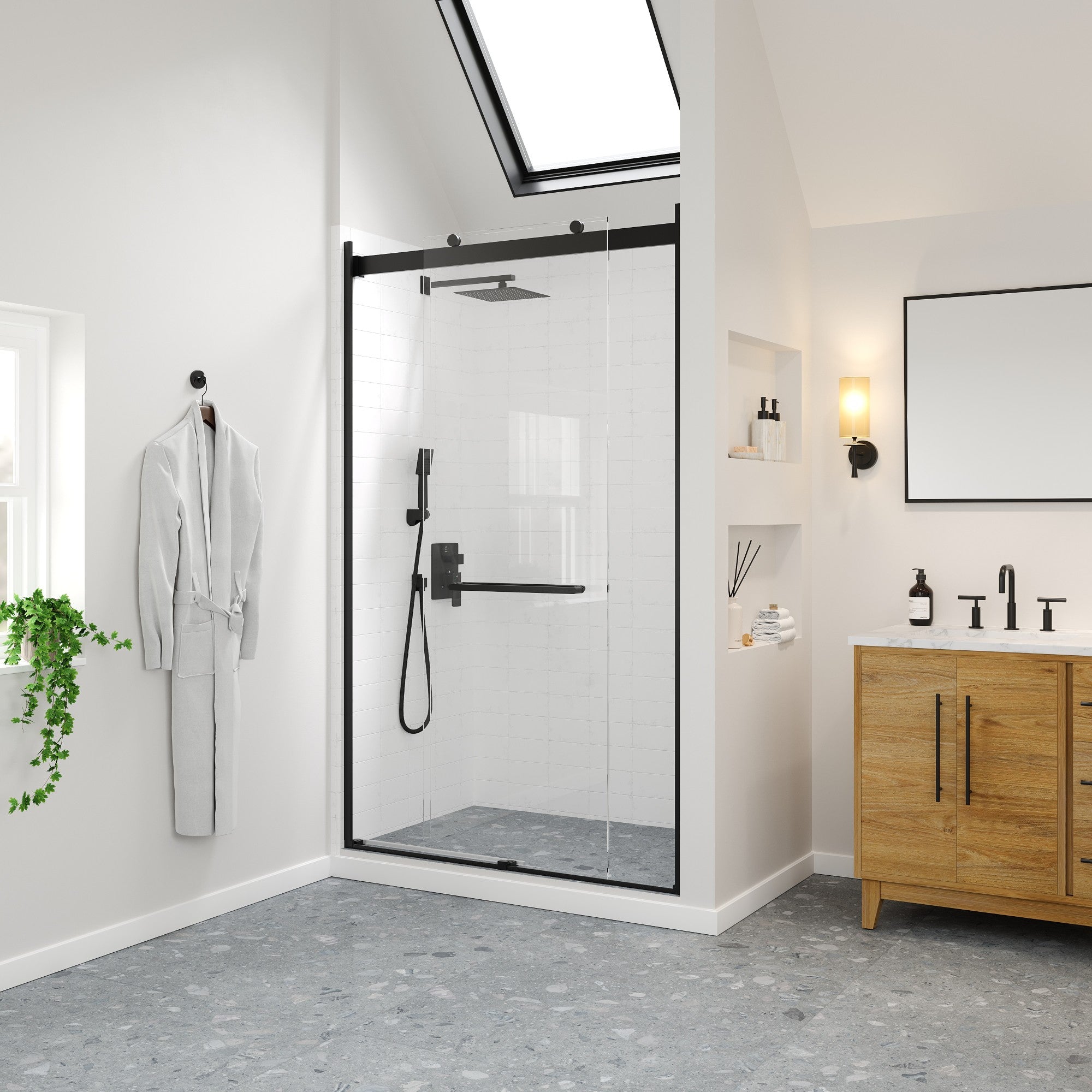 Eviva Glide 48 in. W x 78 in. H Sliding Frameless Shower Door in Matte Black with Tempered Glass