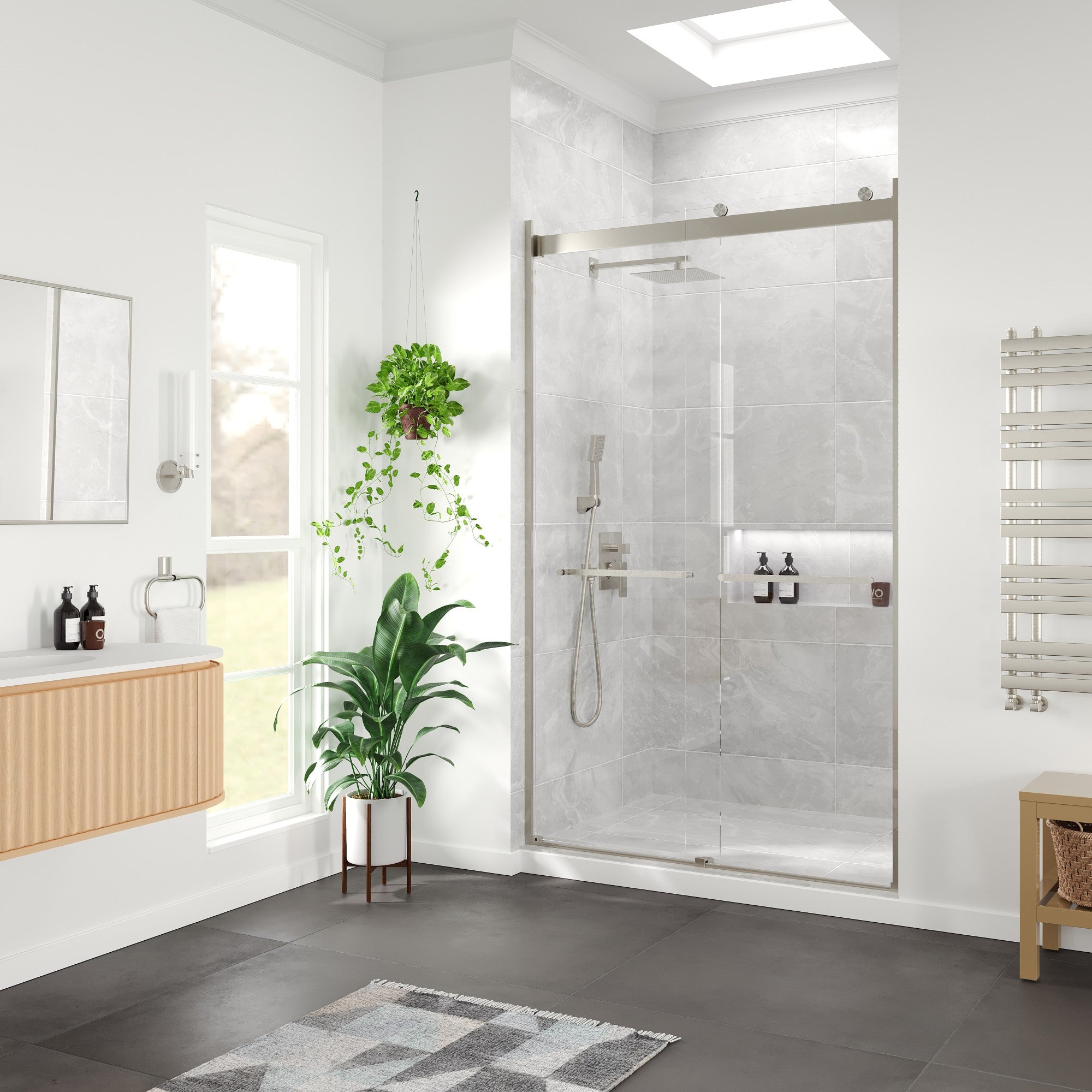 Eviva Glide 48 in. W x 78 in. H Sliding Frameless Shower Door in Brushed Nickel with Tempered Glass