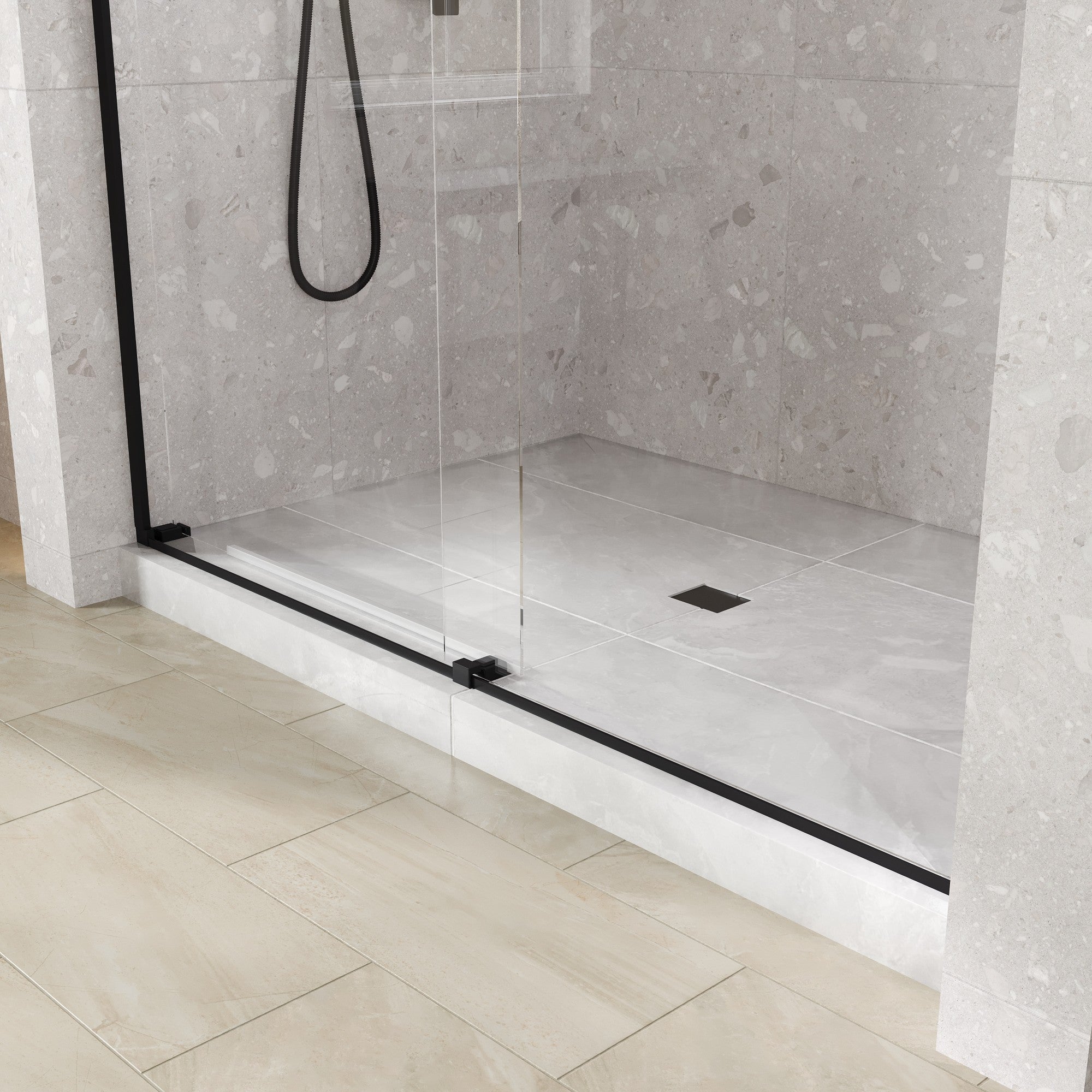 Eviva Glide 60 in. W x 78 in. H Sliding Frameless Shower Door in Matte Black with Tempered Glass