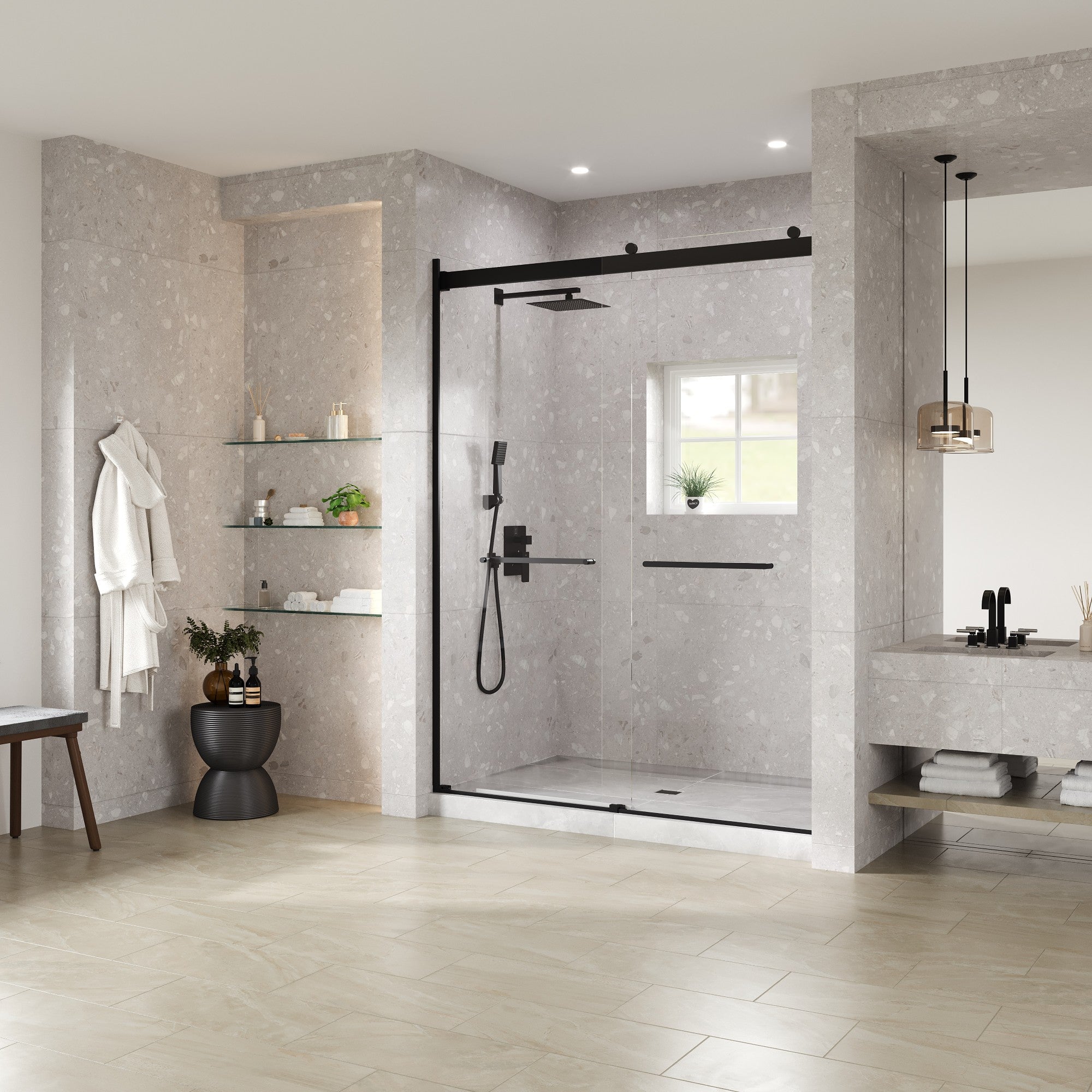 Eviva Glide 60 in. W x 78 in. H Sliding Frameless Shower Door in Matte Black with Tempered Glass