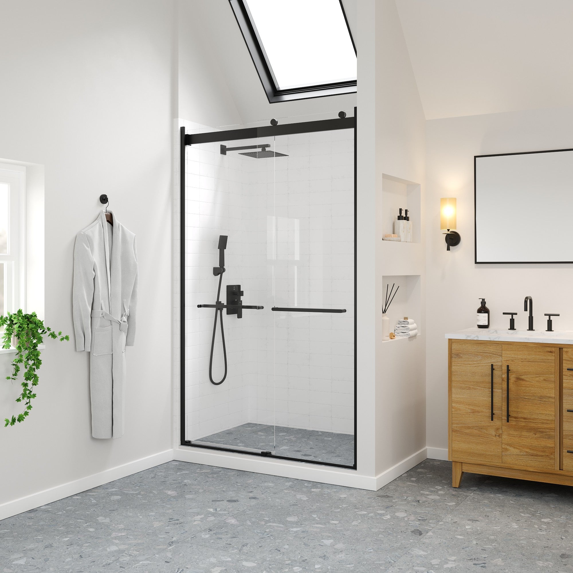 Eviva Orbit 48 in. W x 78 in. H Sliding Frameless Shower Door in Matte Black with Tempered Glass