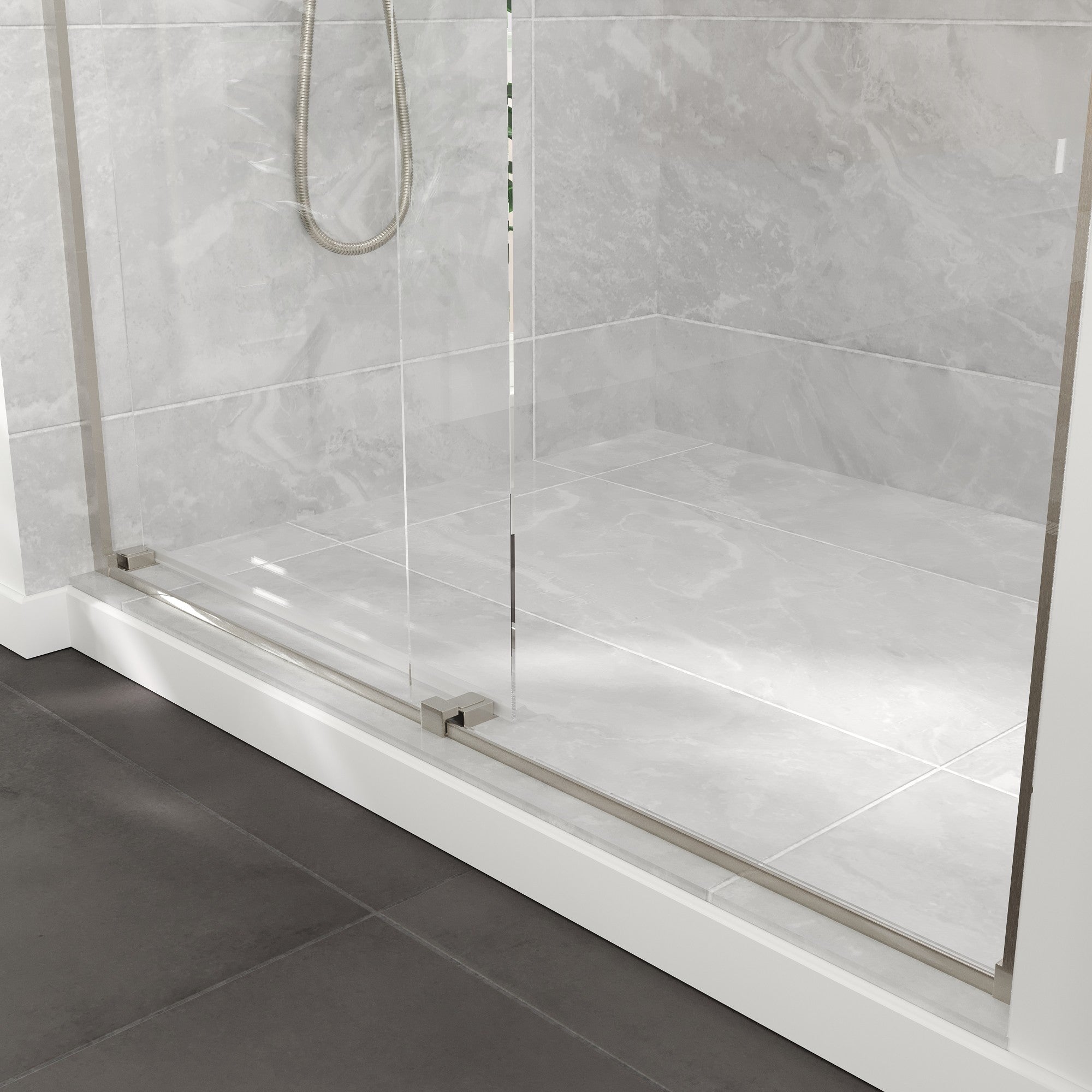 Eviva Orbit 48 in. W x 78 in. H Sliding Frameless Shower Door in Brushed Nickel with Tempered Glass