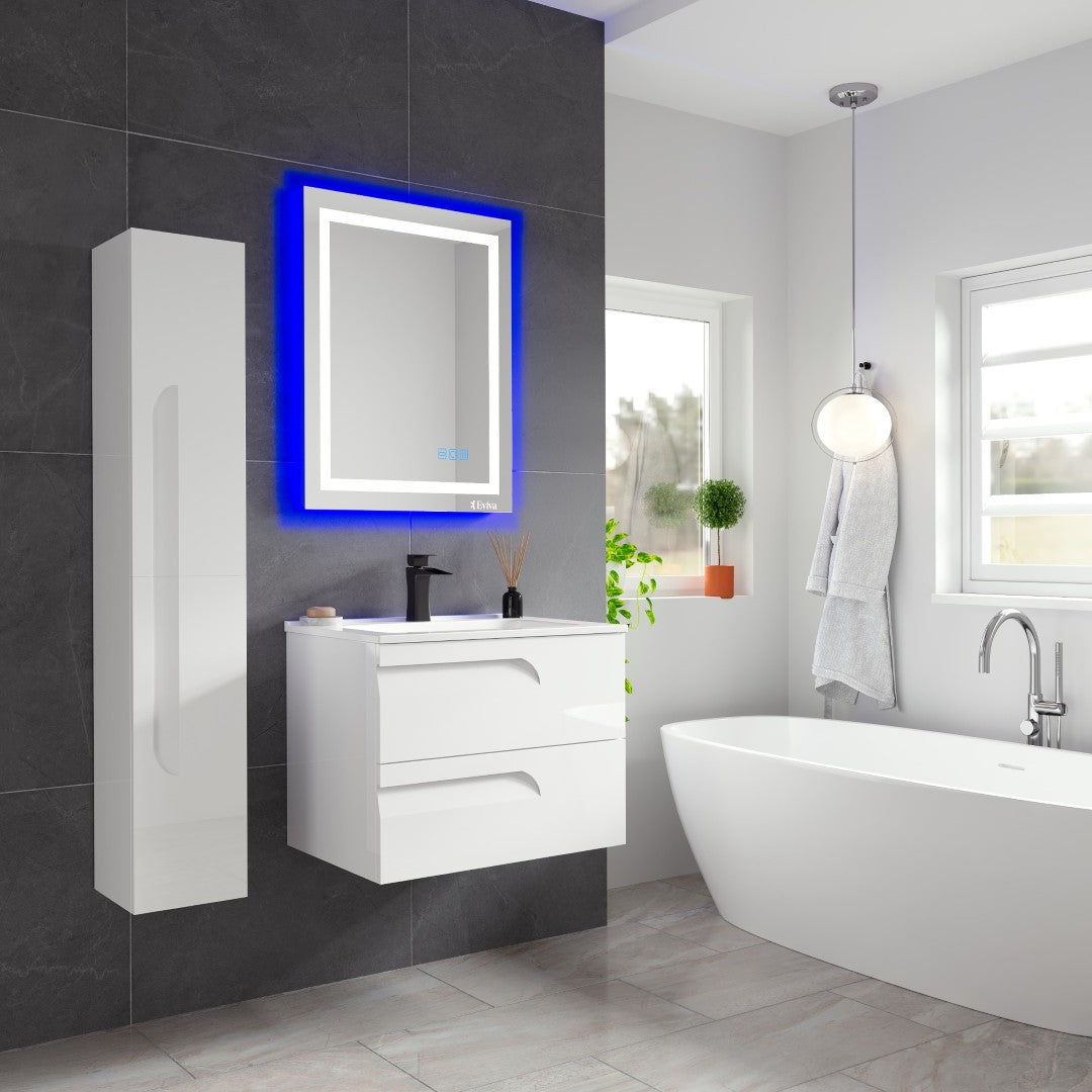 Joy 28 in. White  Wall Mount Single Sink Bath Vanity with Porcelain Top and Integrated Sink