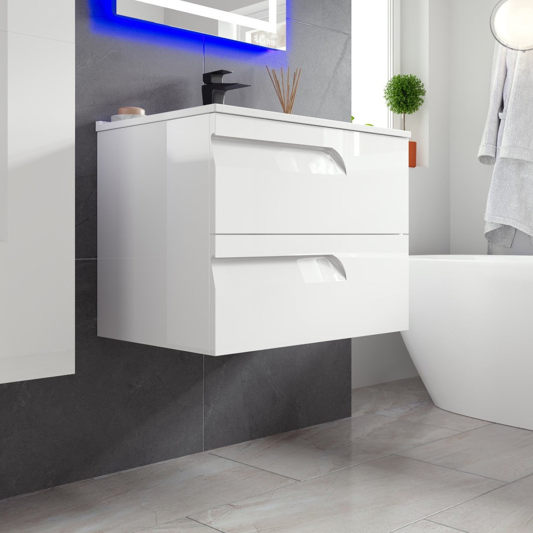 Joy 28 in. White  Wall Mount Single Sink Bath Vanity with Porcelain Top and Integrated Sink