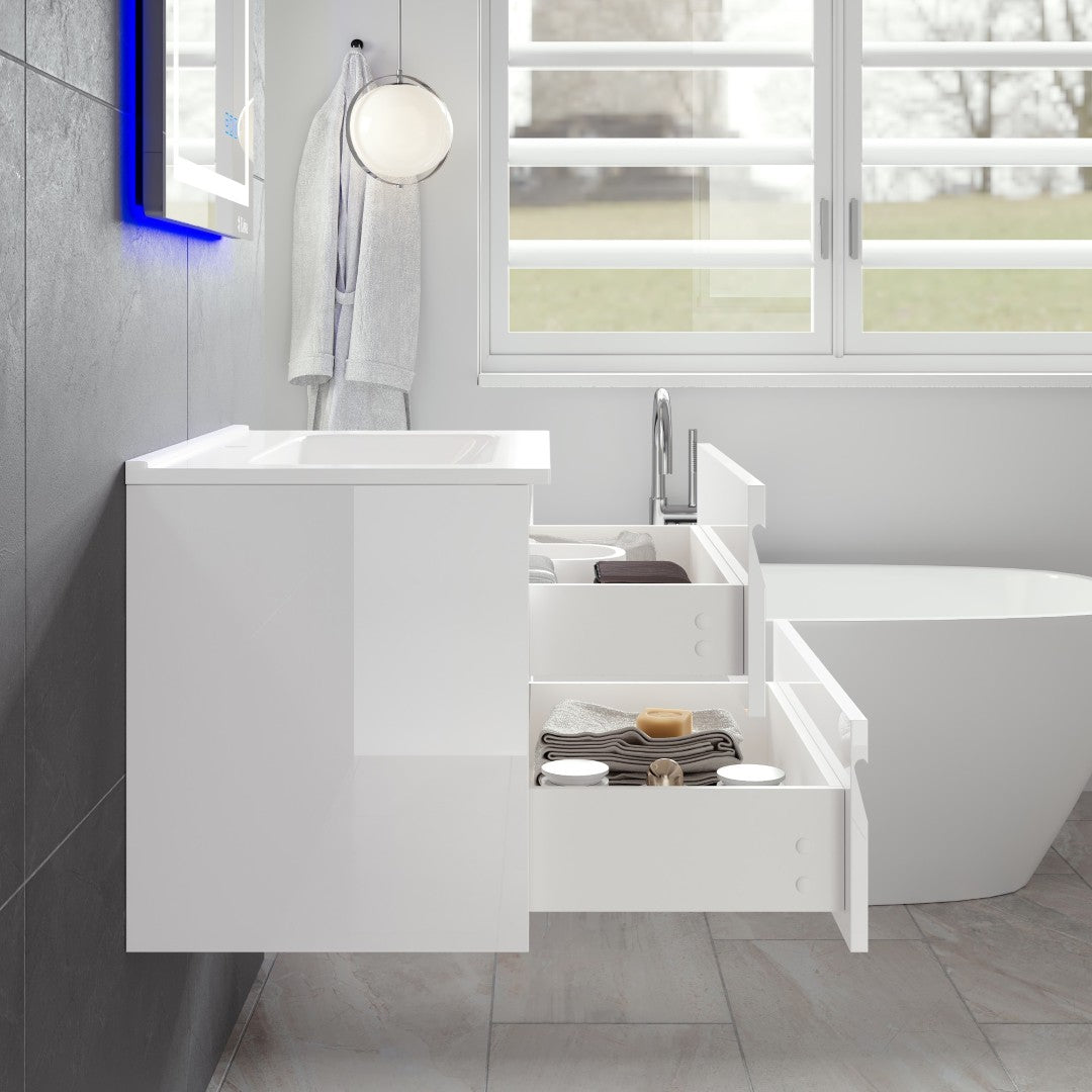 Joy 28 in. White  Wall Mount Single Sink Bath Vanity with Porcelain Top and Integrated Sink