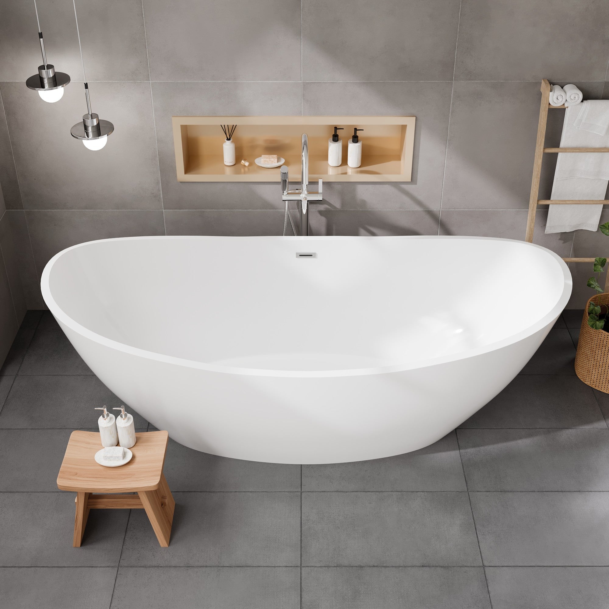 Eviva Bella 72" Glossy White Acrylic Slipper Freestanding Bathtub