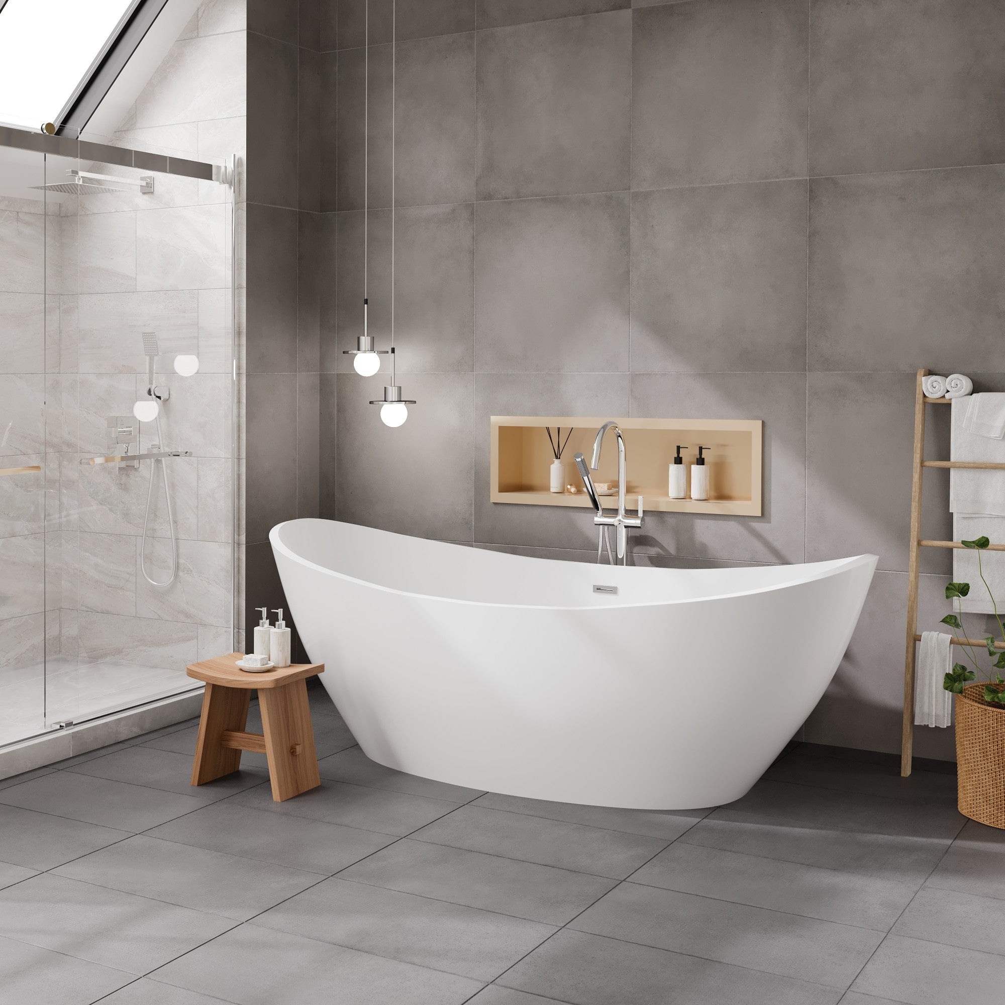 Eviva Bella 72" Glossy White Acrylic Slipper Freestanding Bathtub