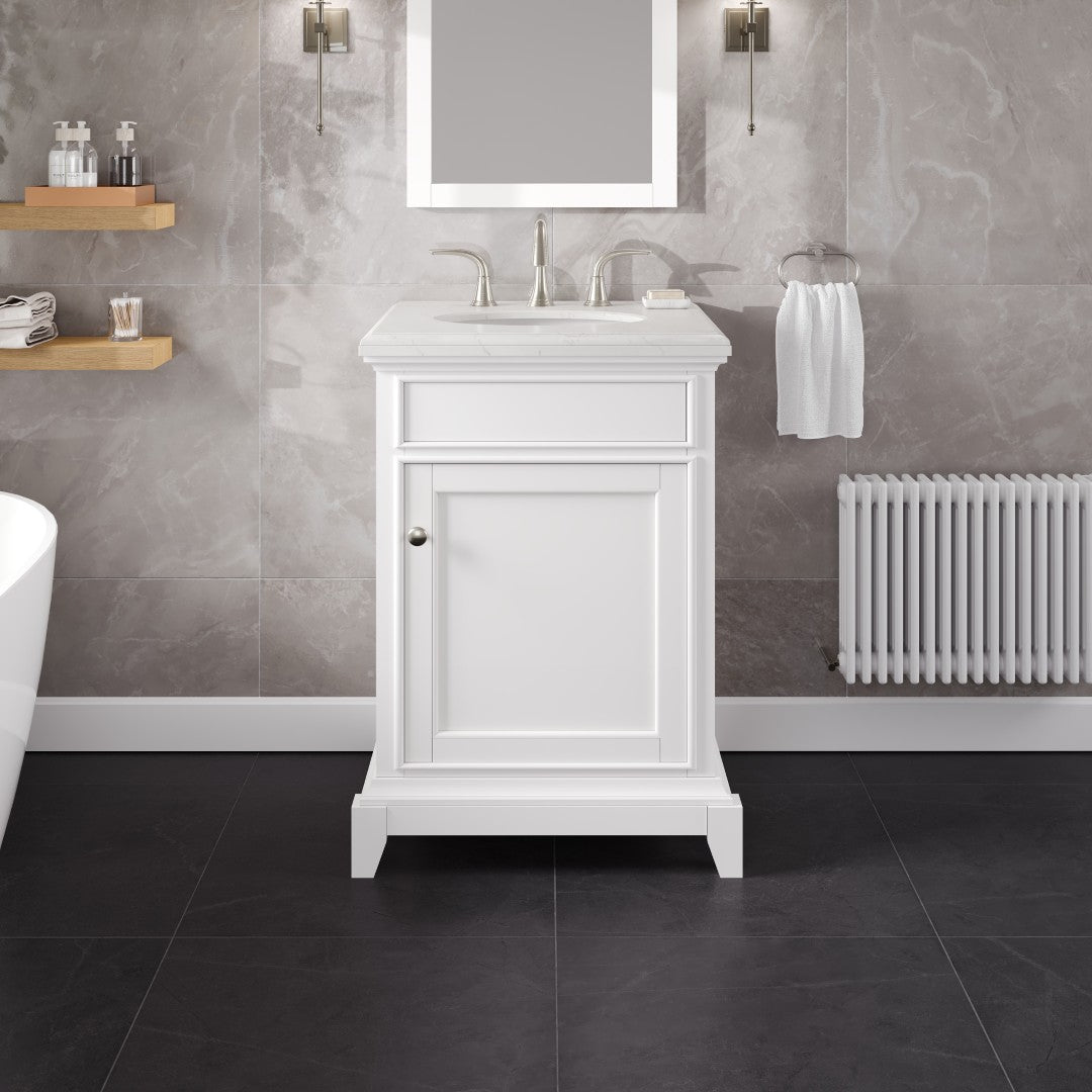 Elite Stamford 24 in. White Single Sink Bath Vanity with Carrara Quartz Top and Undermount Porcelain Sink