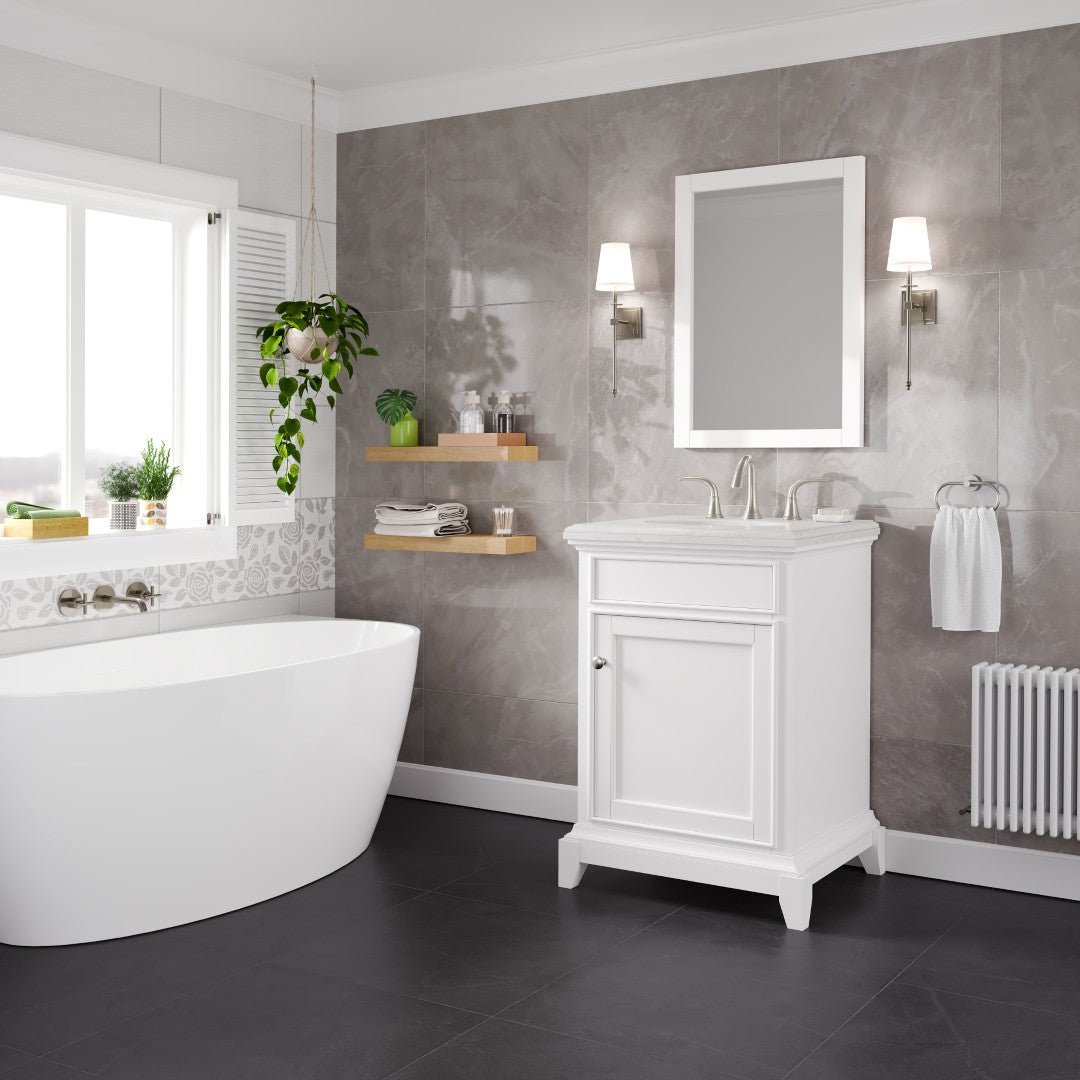 Elite Stamford 24 in. White Single Sink Bath Vanity with Carrara Quartz Top and Undermount Porcelain Sink - Bathroom Vanity by Eviva