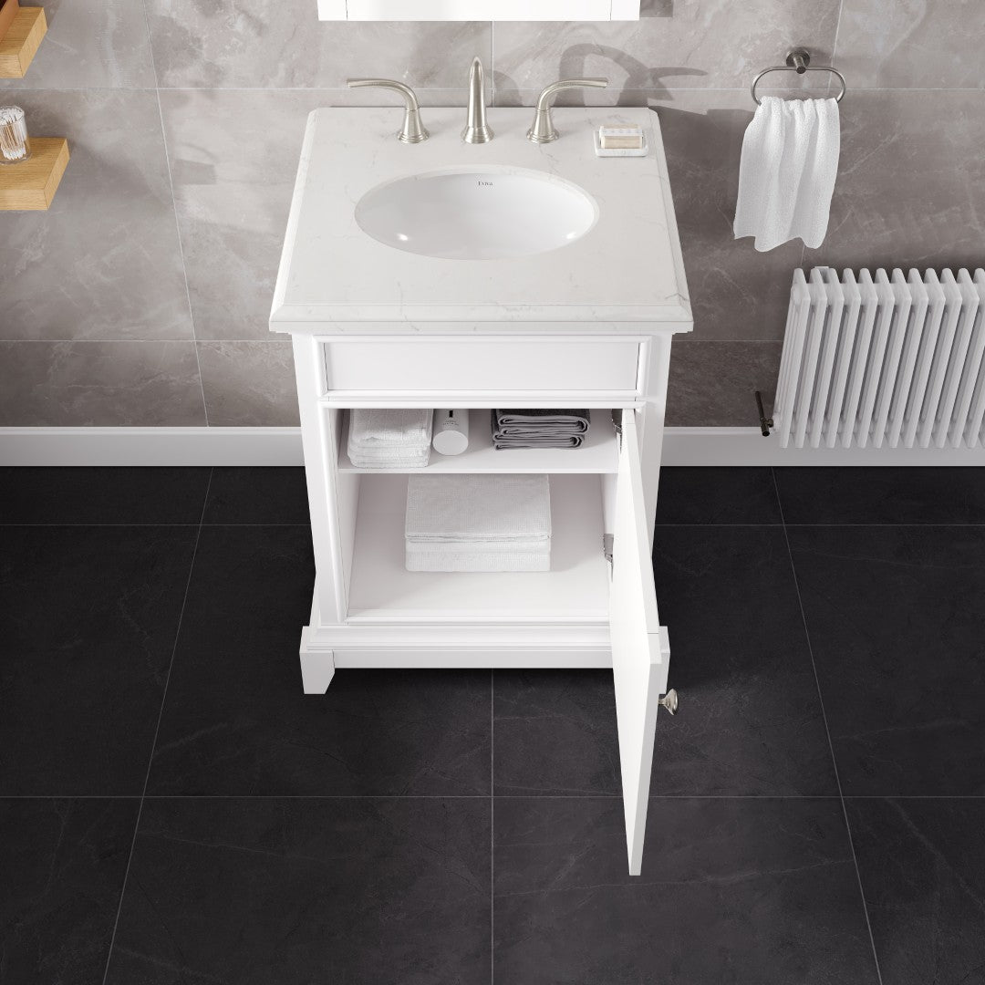 Elite Stamford 24 in. White Single Sink Bath Vanity with Carrara Quartz Top and Undermount Porcelain Sink