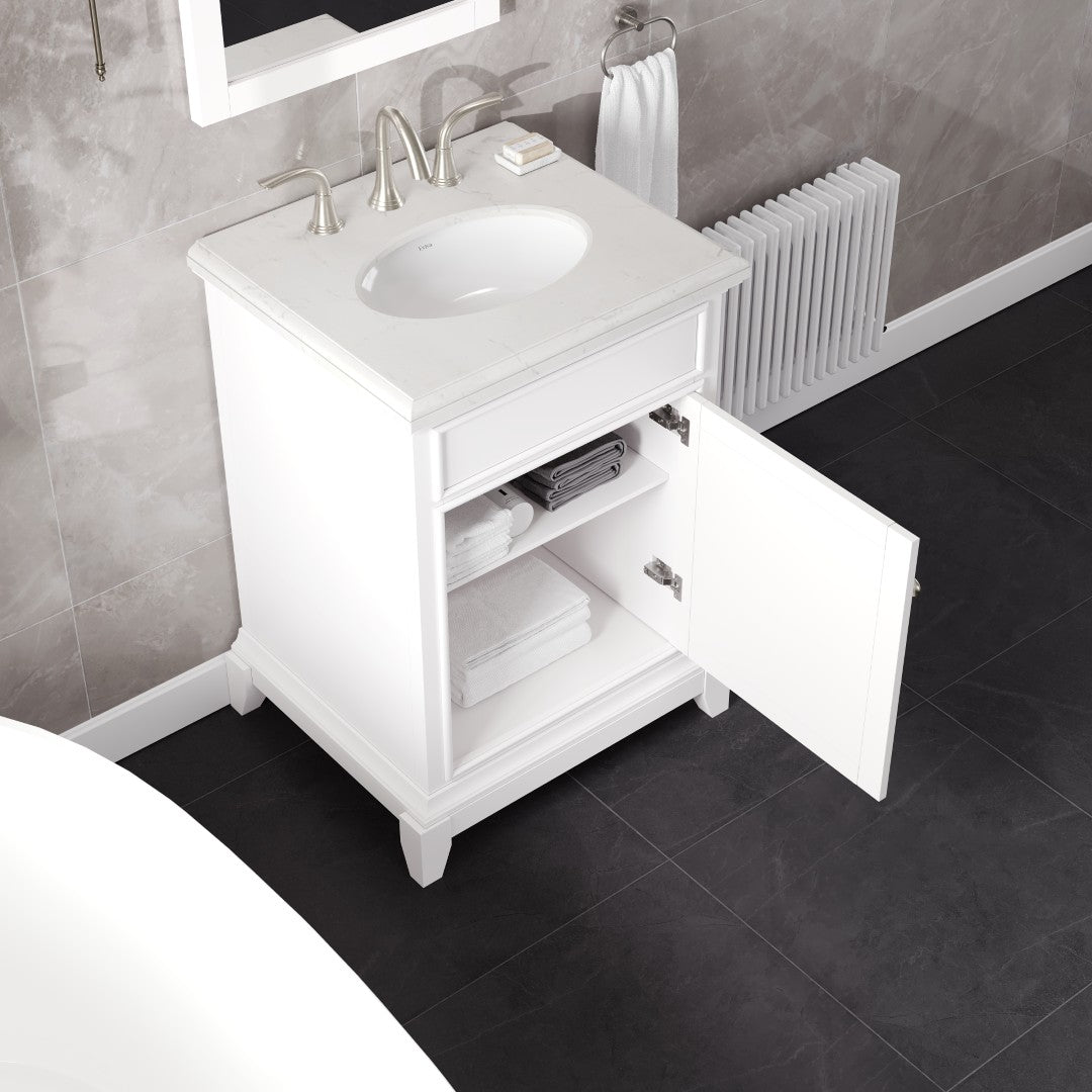 Elite Stamford 24 in. White Single Sink Bath Vanity with Carrara Quartz Top and Undermount Porcelain Sink