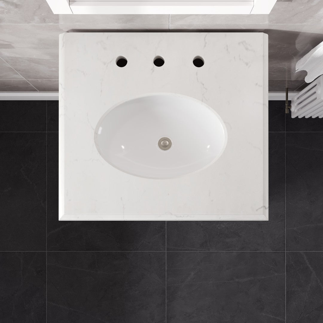 Elite Stamford 24 in. White Single Sink Bath Vanity with Carrara Quartz Top and Undermount Porcelain Sink