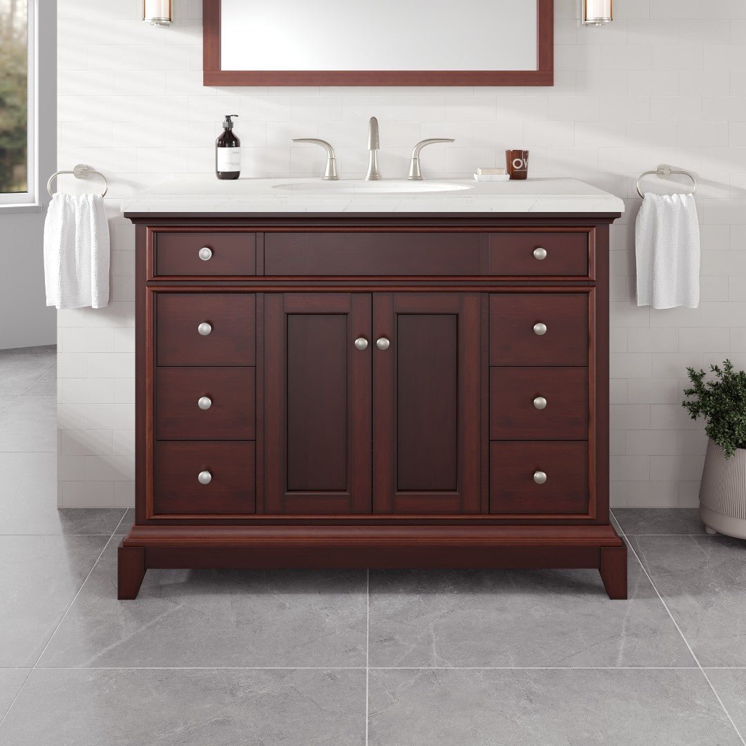 Elite Stamford 42 in. Teak Single Sink Bath Vanity with Carrara Quartz Top and Undermount Porcelain Sink - Bathroom Vanity by Eviva