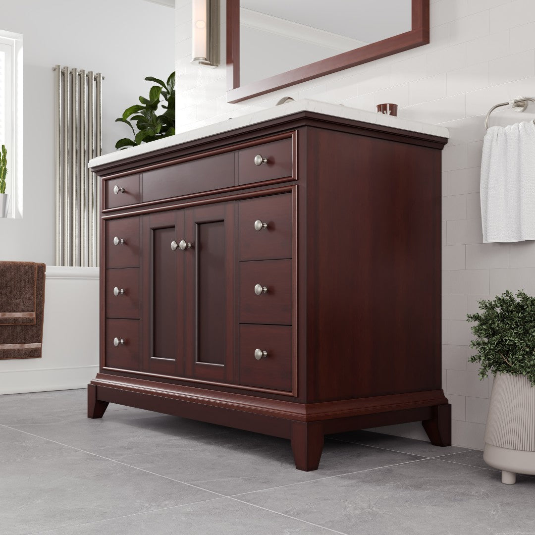 Elite Stamford 42 in. Teak Single Sink Bath Vanity with Carrara Quartz Top and Undermount Porcelain Sink