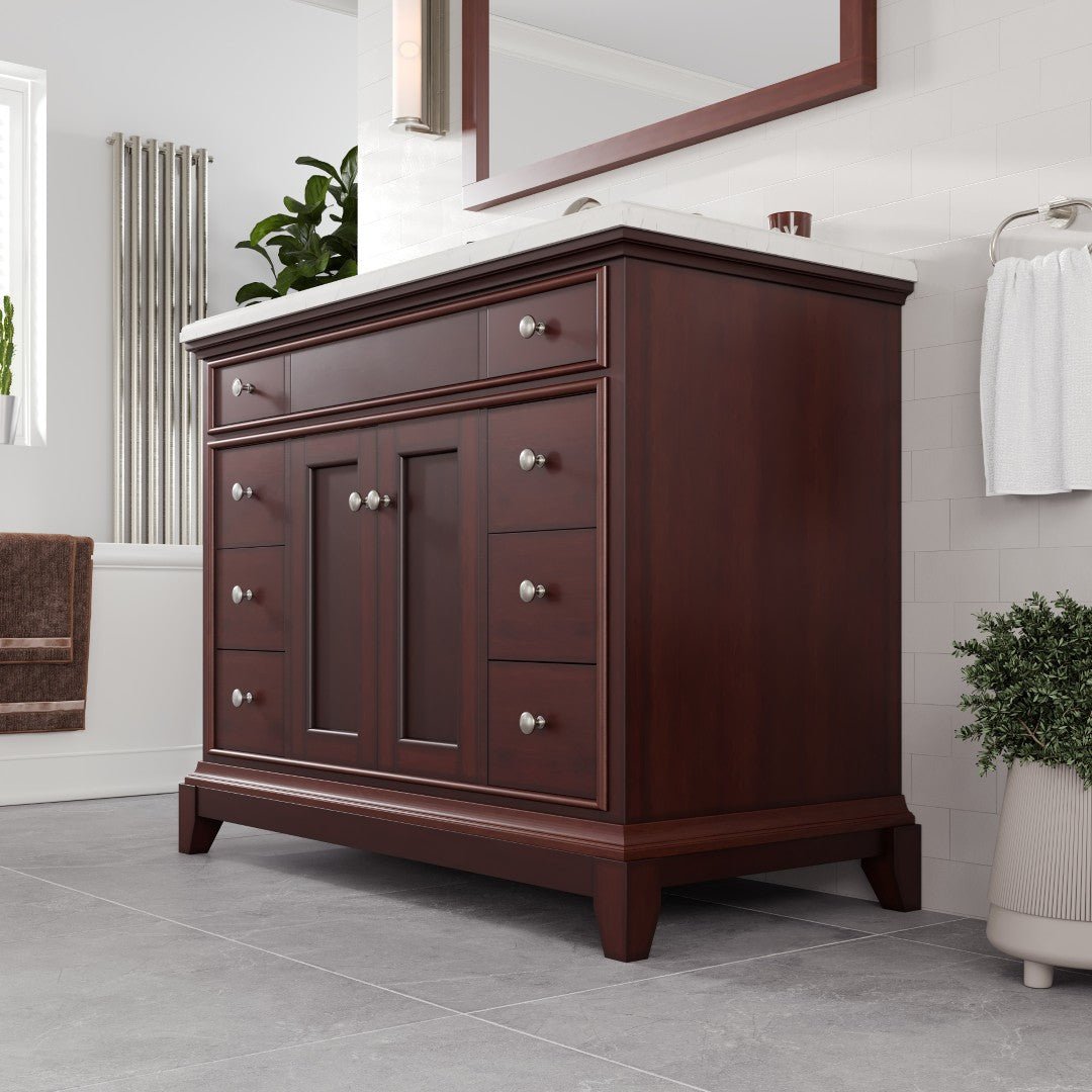 Elite Stamford 42 in. Teak Single Sink Bath Vanity with Carrara Quartz Top and Undermount Porcelain Sink - Bathroom Vanity by Eviva
