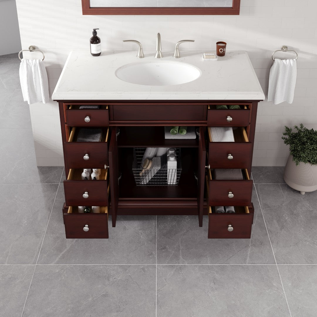 Elite Stamford 42 in. Teak Single Sink Bath Vanity with Carrara Quartz Top and Undermount Porcelain Sink