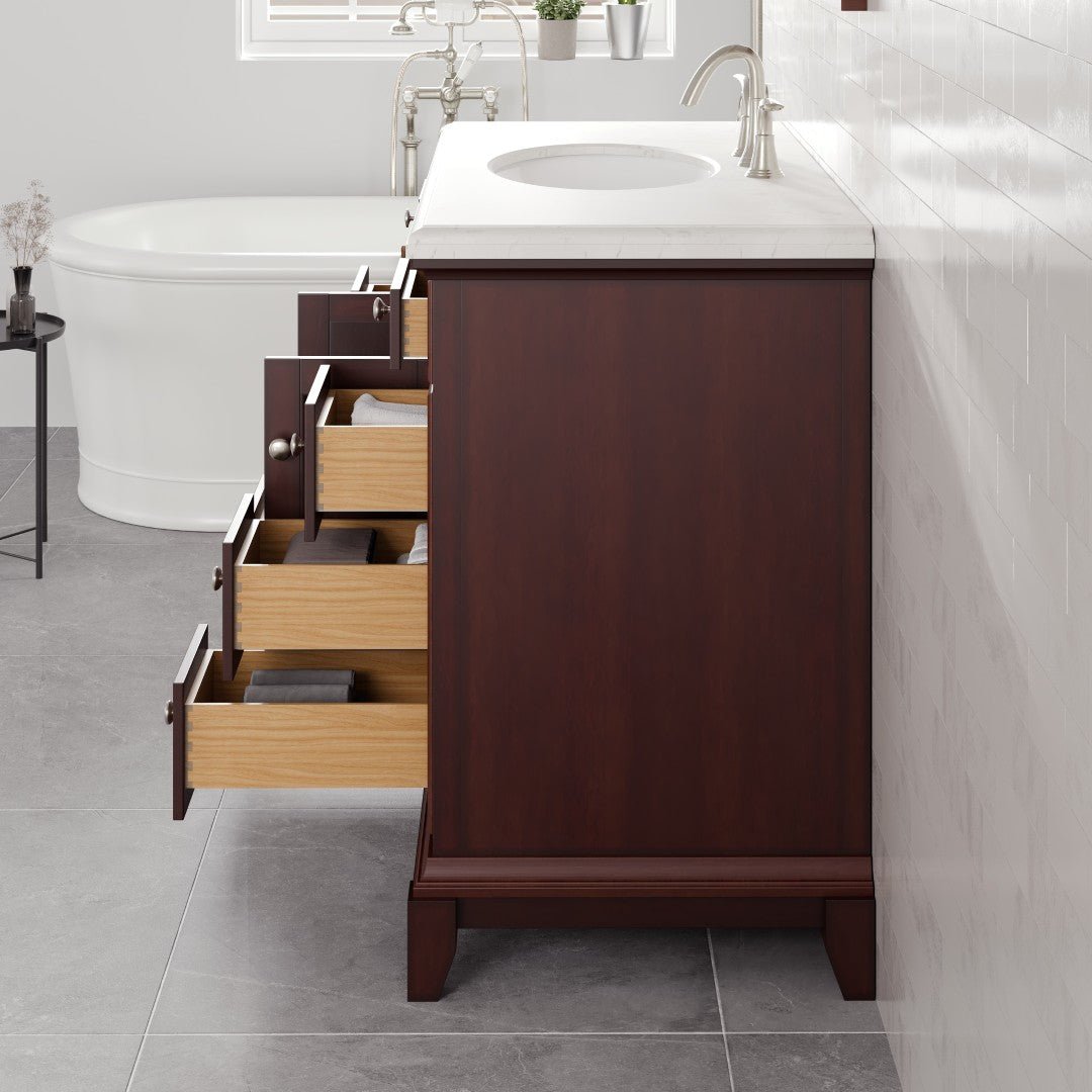 Elite Stamford 42 in. Teak Single Sink Bath Vanity with Carrara Quartz Top and Undermount Porcelain Sink - Bathroom Vanity by Eviva