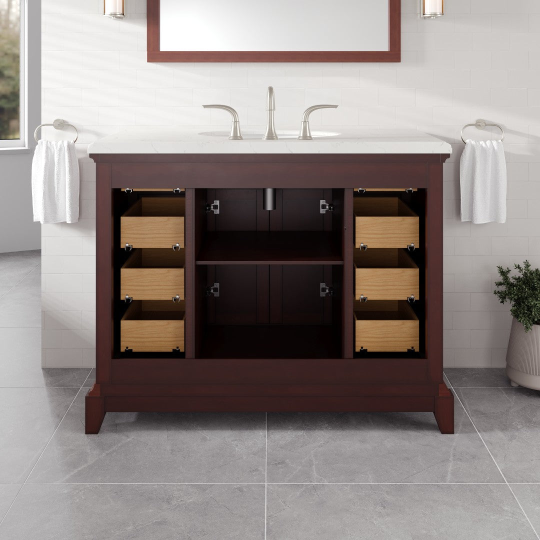 Elite Stamford 42 in. Teak Single Sink Bath Vanity with Carrara Quartz Top and Undermount Porcelain Sink