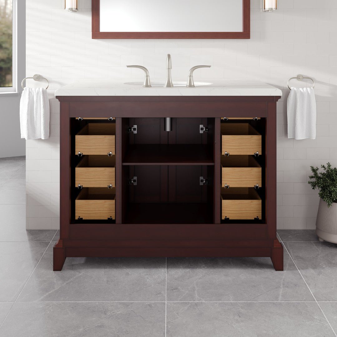 Elite Stamford 42 in. Teak Single Sink Bath Vanity with Carrara Quartz Top and Undermount Porcelain Sink - Bathroom Vanity by Eviva