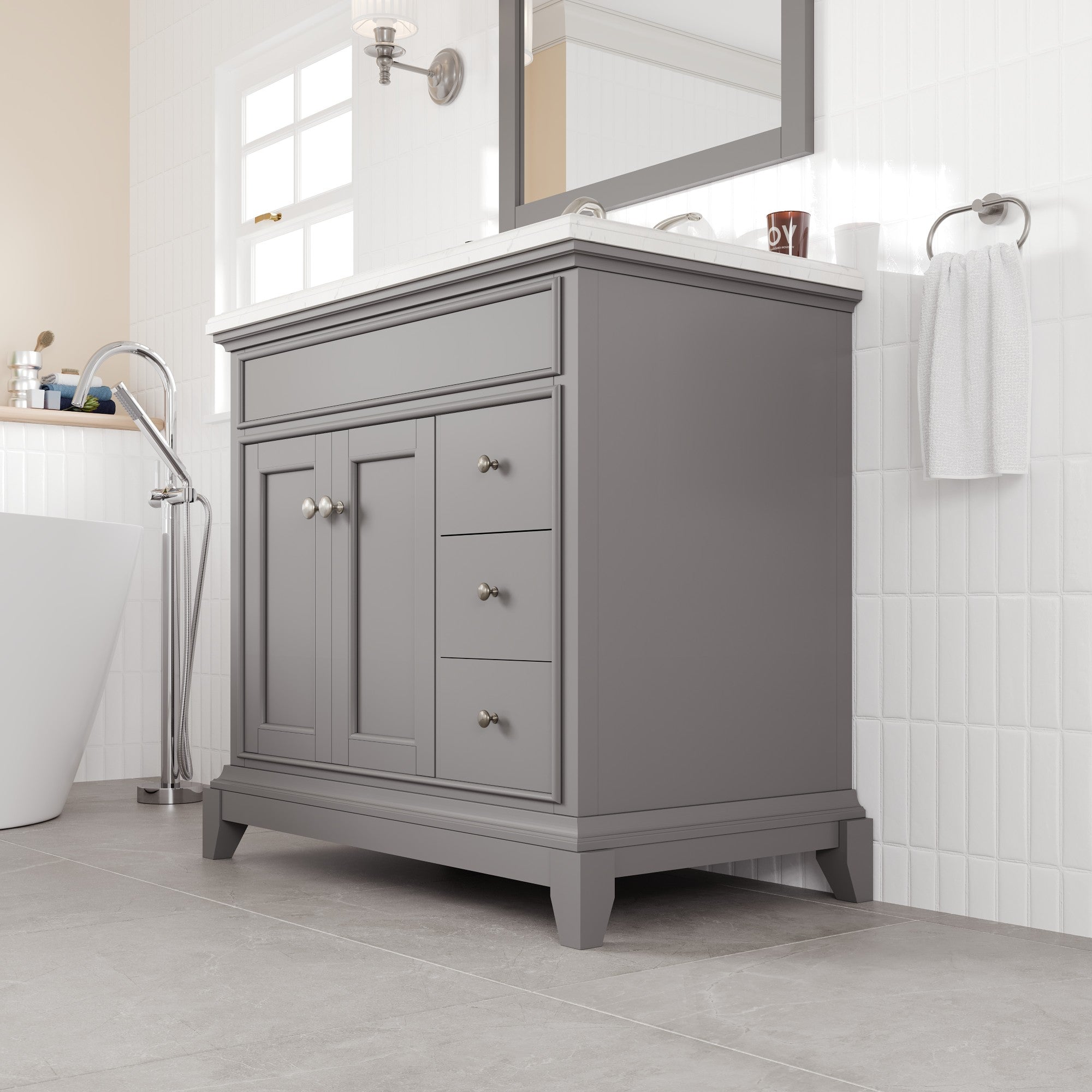 Elite Stamford 36 in. Gray Single Sink Bath Vanity with Carrara Quartz Top and Undermount Porcelain Sink