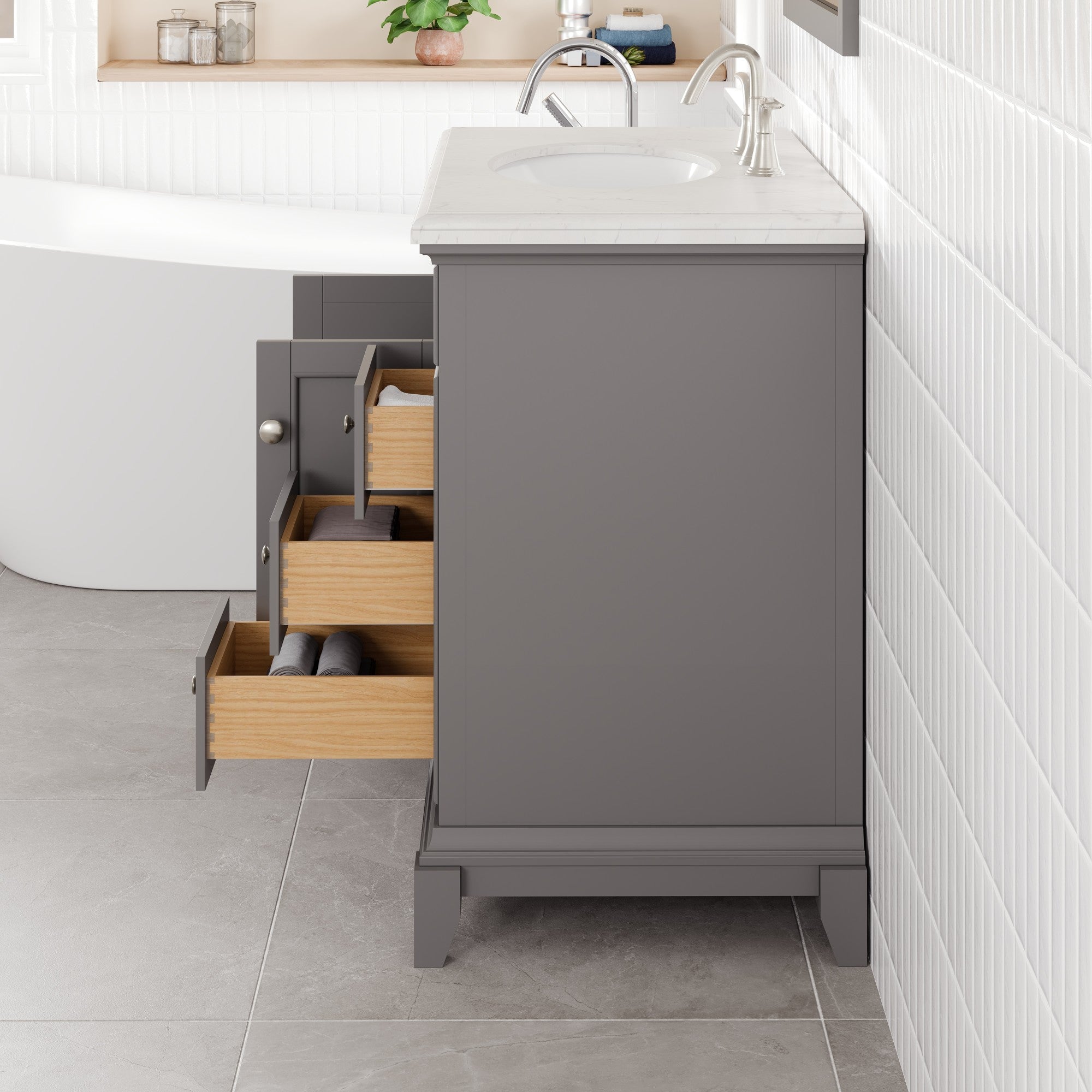 Elite Stamford 36 in. Gray Single Sink Bath Vanity with Carrara Quartz Top and Undermount Porcelain Sink