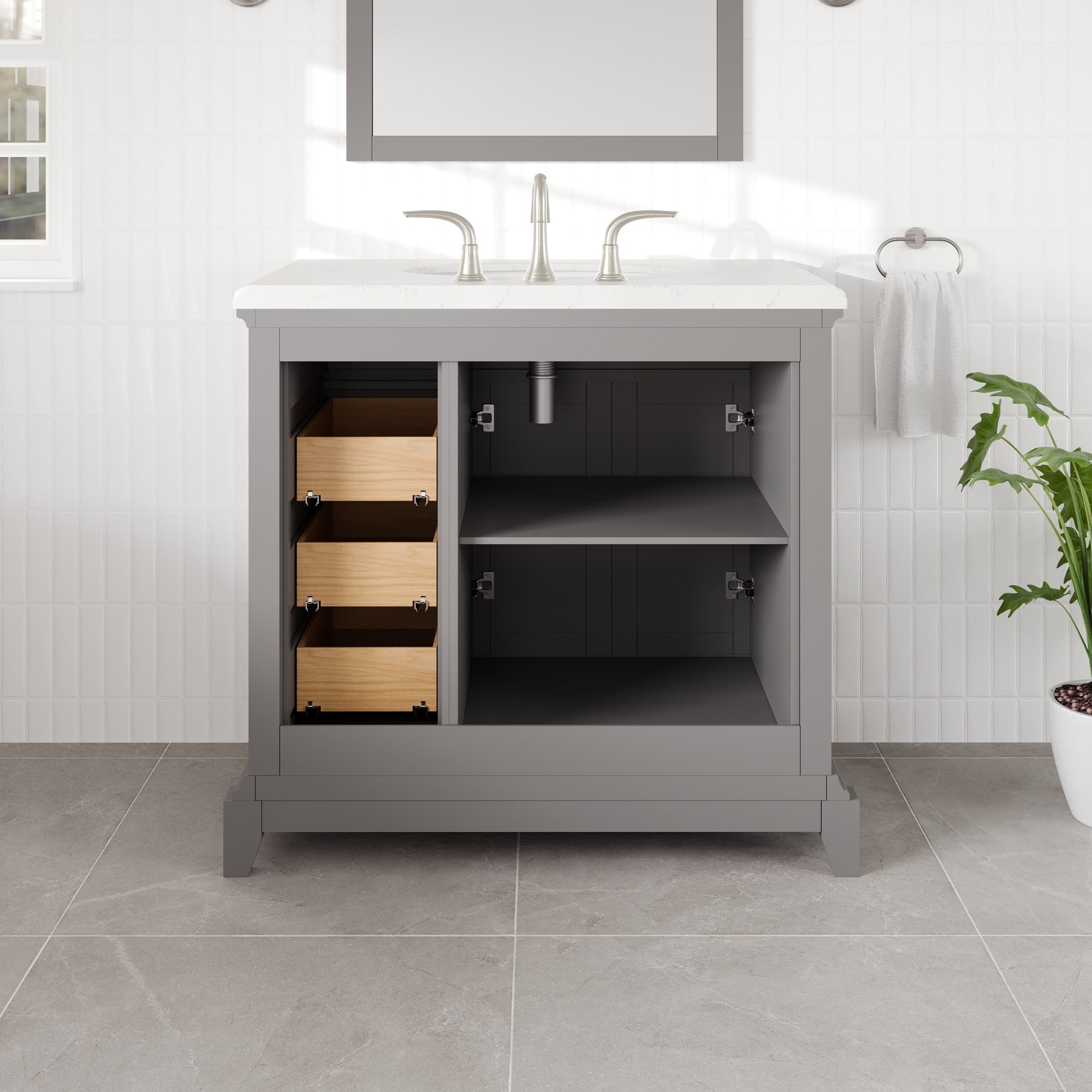 Elite Stamford 36 in. Gray Single Sink Bath Vanity with Carrara Quartz Top and Undermount Porcelain Sink