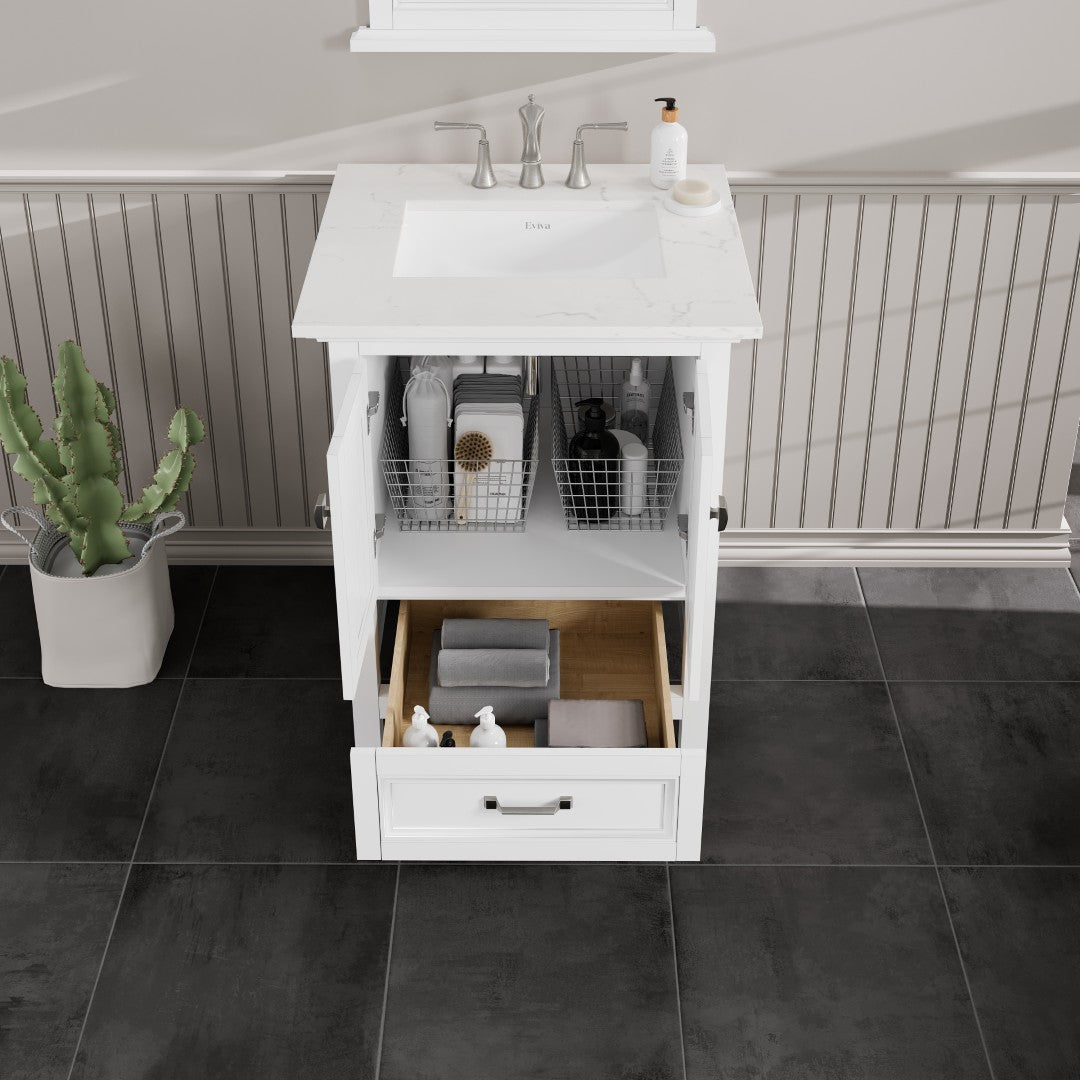 Britney 24 in. White Single Sink Bath Vanity with Carrara Quartz Top and Undermount Porcelain Sink