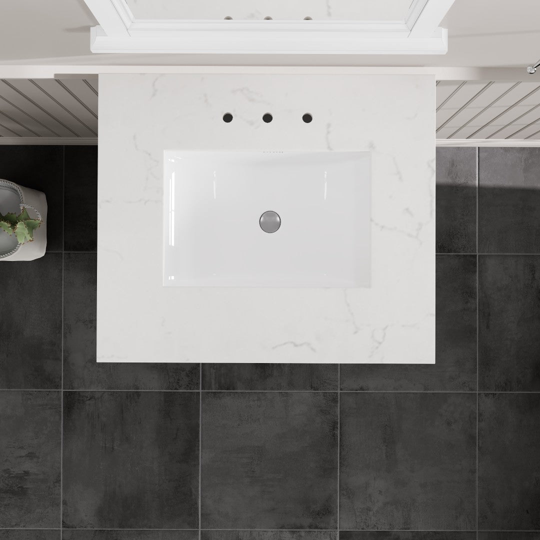 Britney 24 in. White Single Sink Bath Vanity with Carrara Quartz Top and Undermount Porcelain Sink