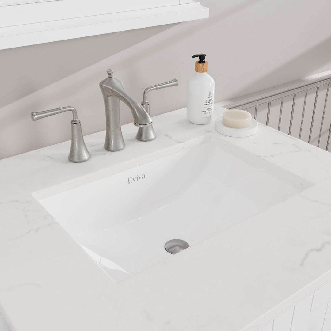 Britney 24 in. White Single Sink Bath Vanity with Carrara Quartz Top and Undermount Porcelain Sink