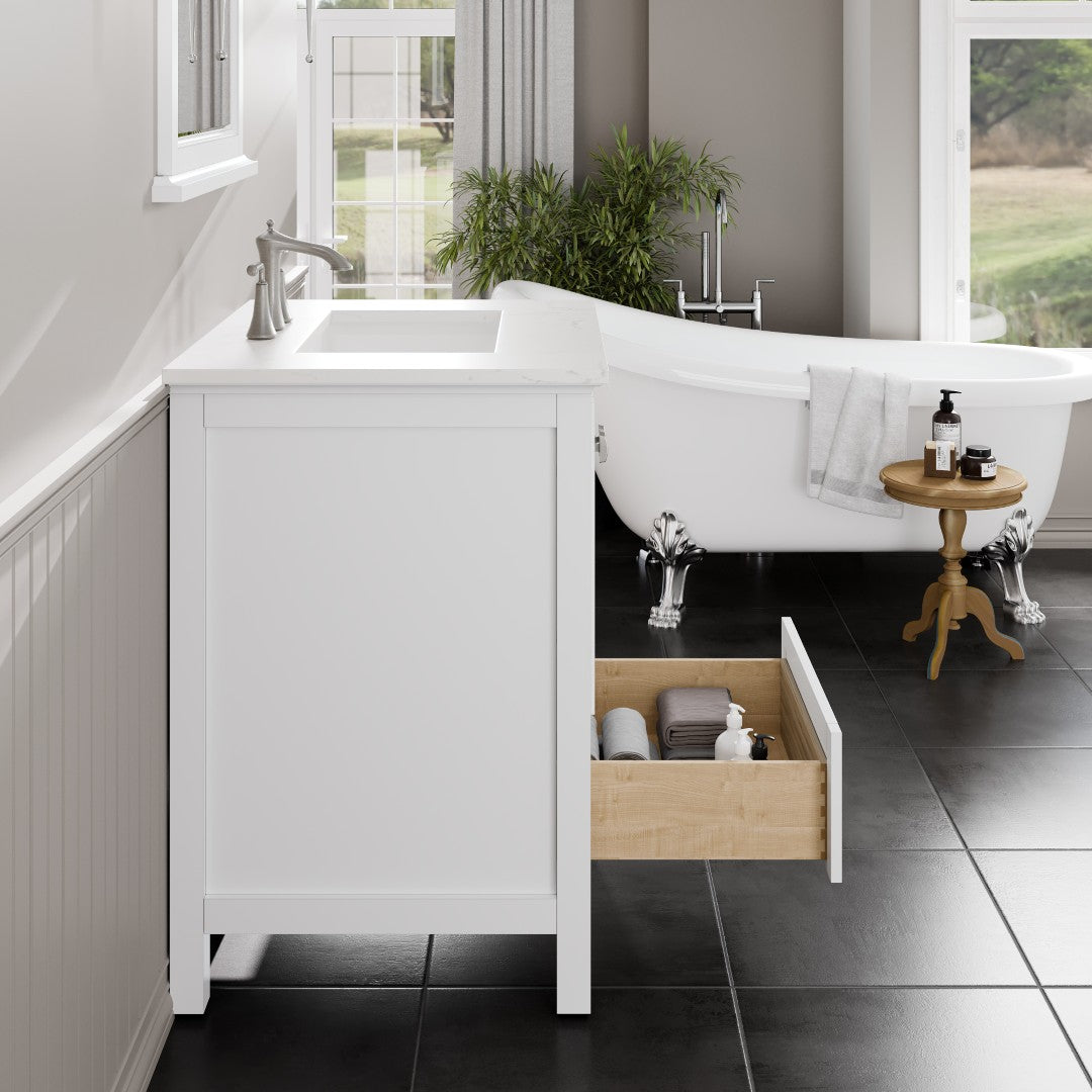 Britney 24 in. White Single Sink Bath Vanity with Carrara Quartz Top and Undermount Porcelain Sink