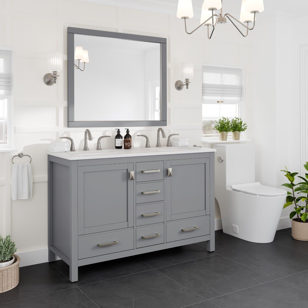 Aberdeen 48 in. Gray Double Sink Bath Vanity with Carrara Quartz Top and Undermount Porcelain Sinks - Bathroom Vanity by Eviva