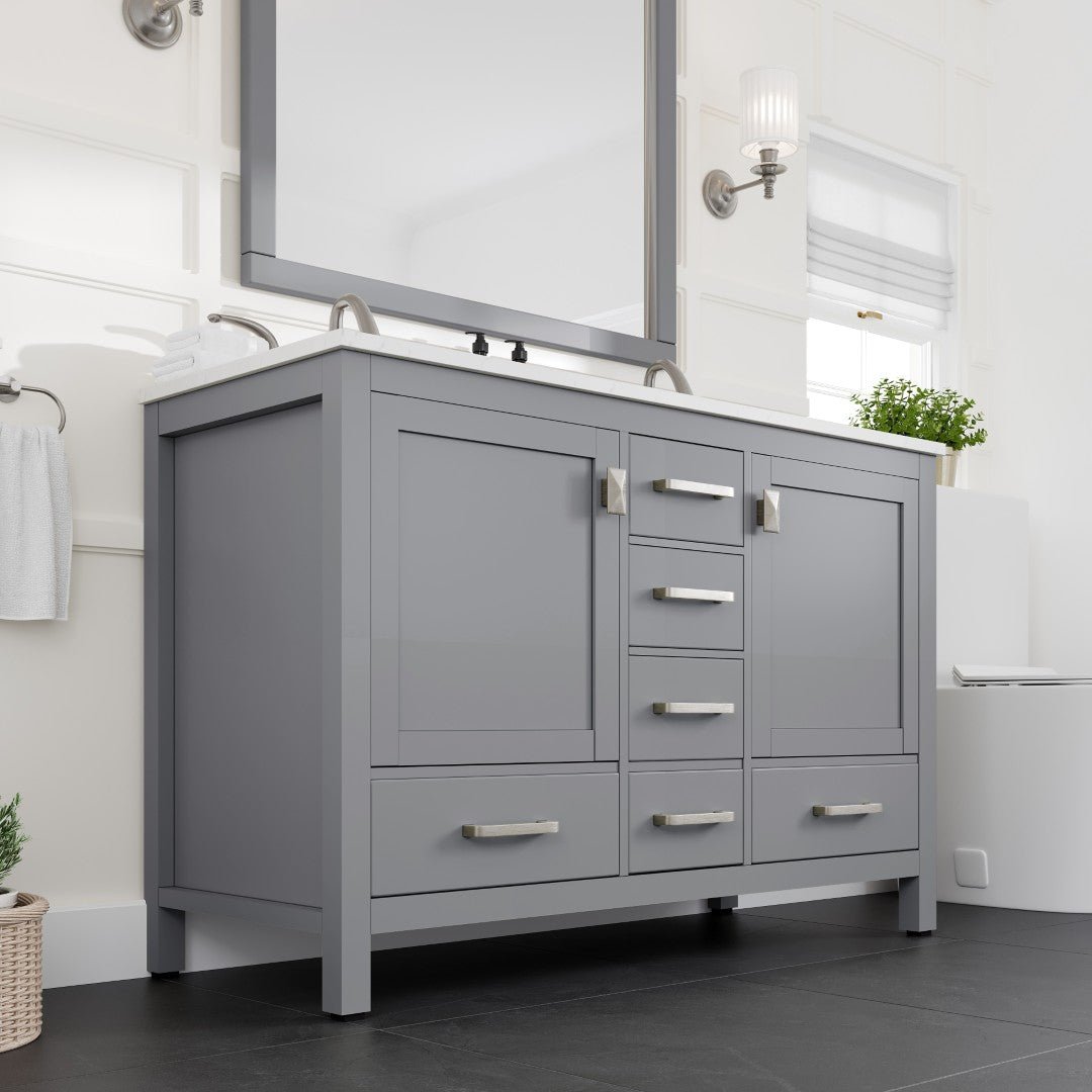 Aberdeen 48 in. Gray Double Sink Bath Vanity with Carrara Quartz Top and Undermount Porcelain Sinks - Bathroom Vanity by Eviva