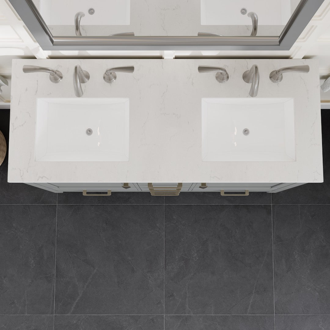 Aberdeen 48 in. Gray Double Sink Bath Vanity with Carrara Quartz Top and Undermount Porcelain Sinks - Bathroom Vanity by Eviva