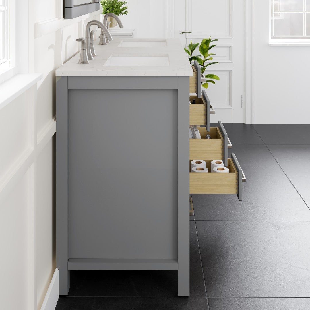 Aberdeen 48 in. Gray Double Sink Bath Vanity with Carrara Quartz Top and Undermount Porcelain Sinks - Bathroom Vanity by Eviva