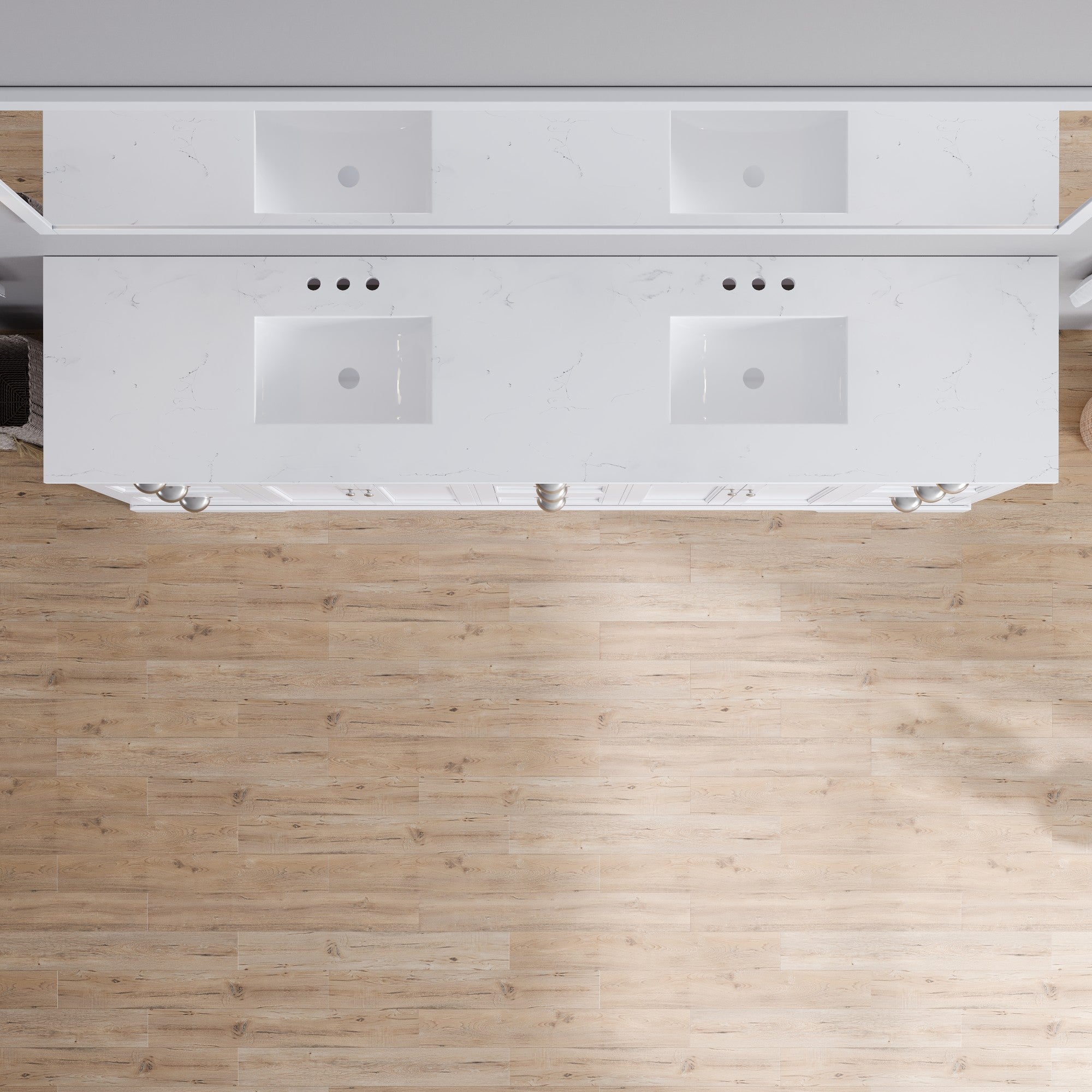 Epic 100 in. White Double Sink Bath Vanity with Carrara Quartz Top and Undermount Porcelain Sinks