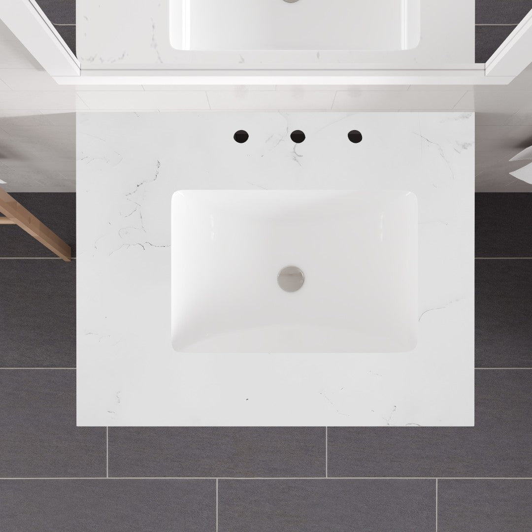 Acclaim 28 in. White Single Right Sink Bath Vanity with Carrara Quartz Top and Undermount Porcelain Sink