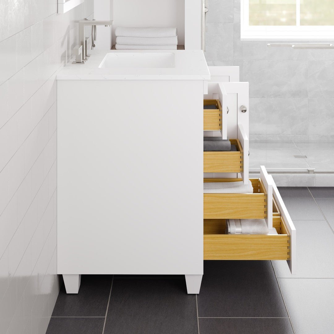 Acclaim 28 in. White Single Right Sink Bath Vanity with Carrara Quartz Top and Undermount Porcelain Sink - Bathroom Vanity by Eviva