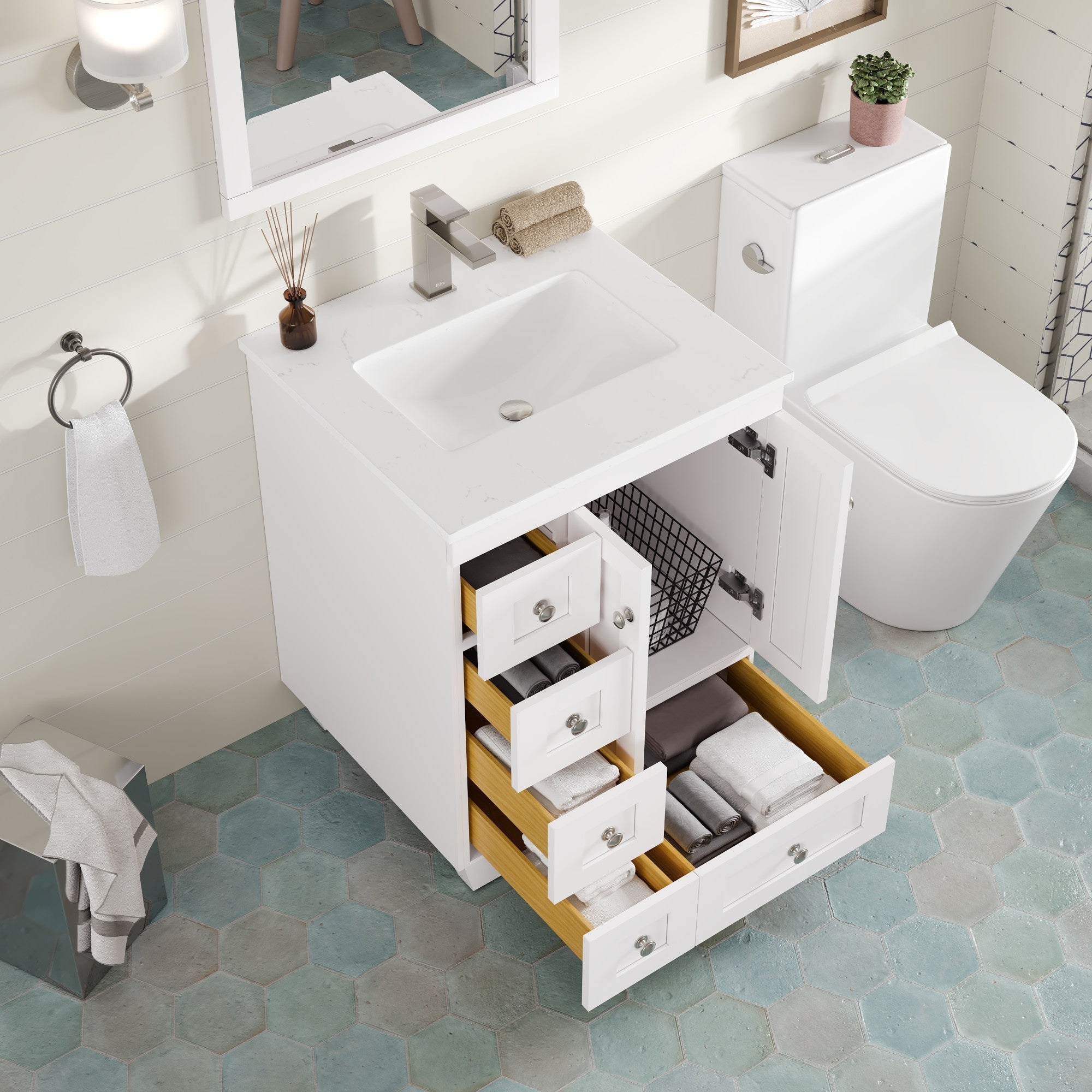 Acclaim 24 in. White Single Right Sink Bath Vanity with Carrara Quartz Top and Undermount Porcelain Sink