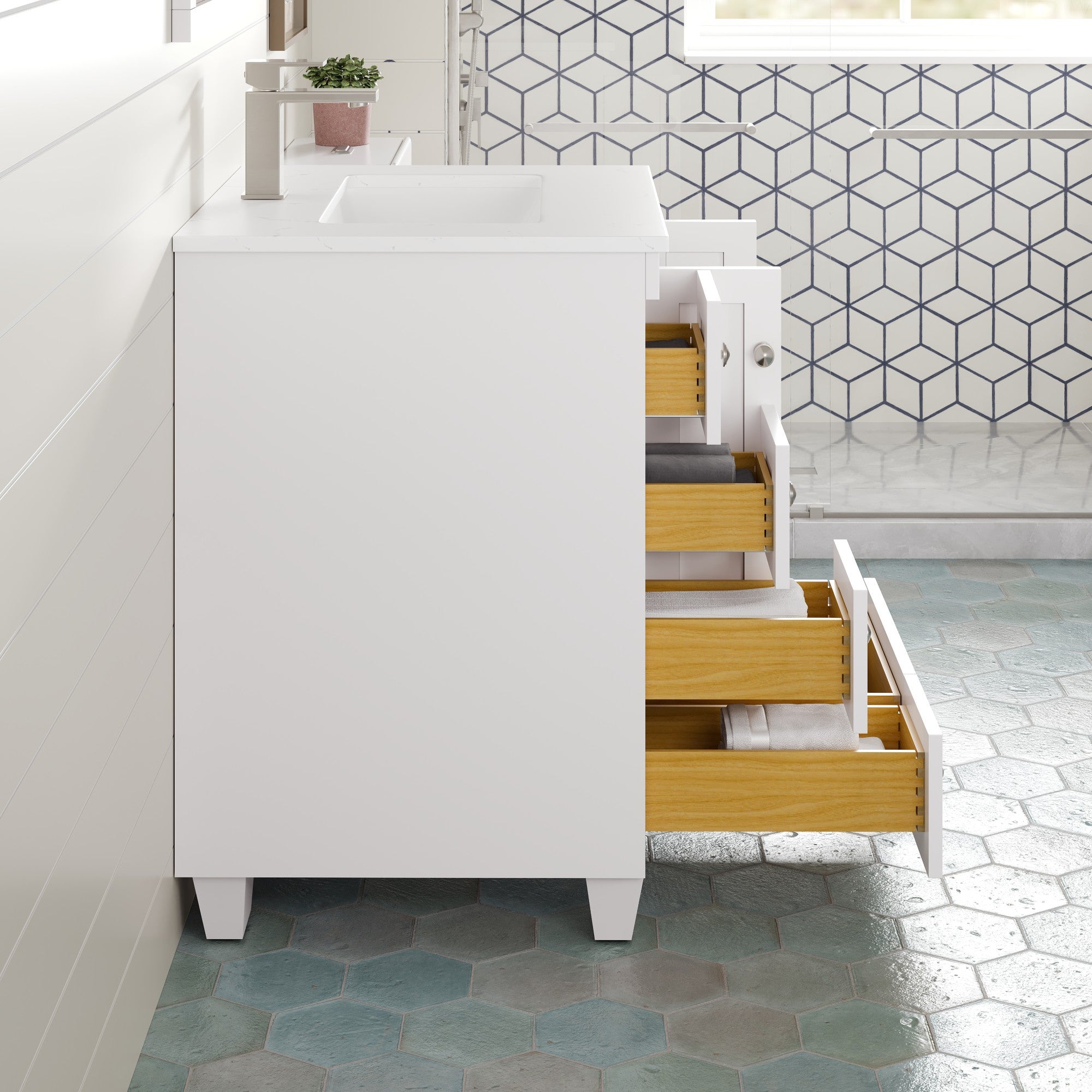 Acclaim 24 in. White Single Right Sink Bath Vanity with Carrara Quartz Top and Undermount Porcelain Sink