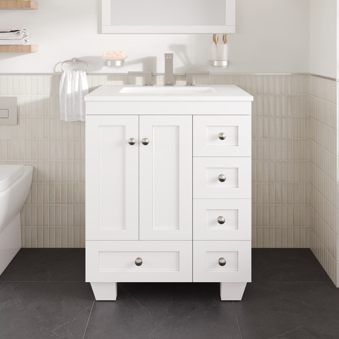 Acclaim 26 in. White Single Sink Bath Vanity with Carrara Quartz Top and Undermount Porcelain Sink