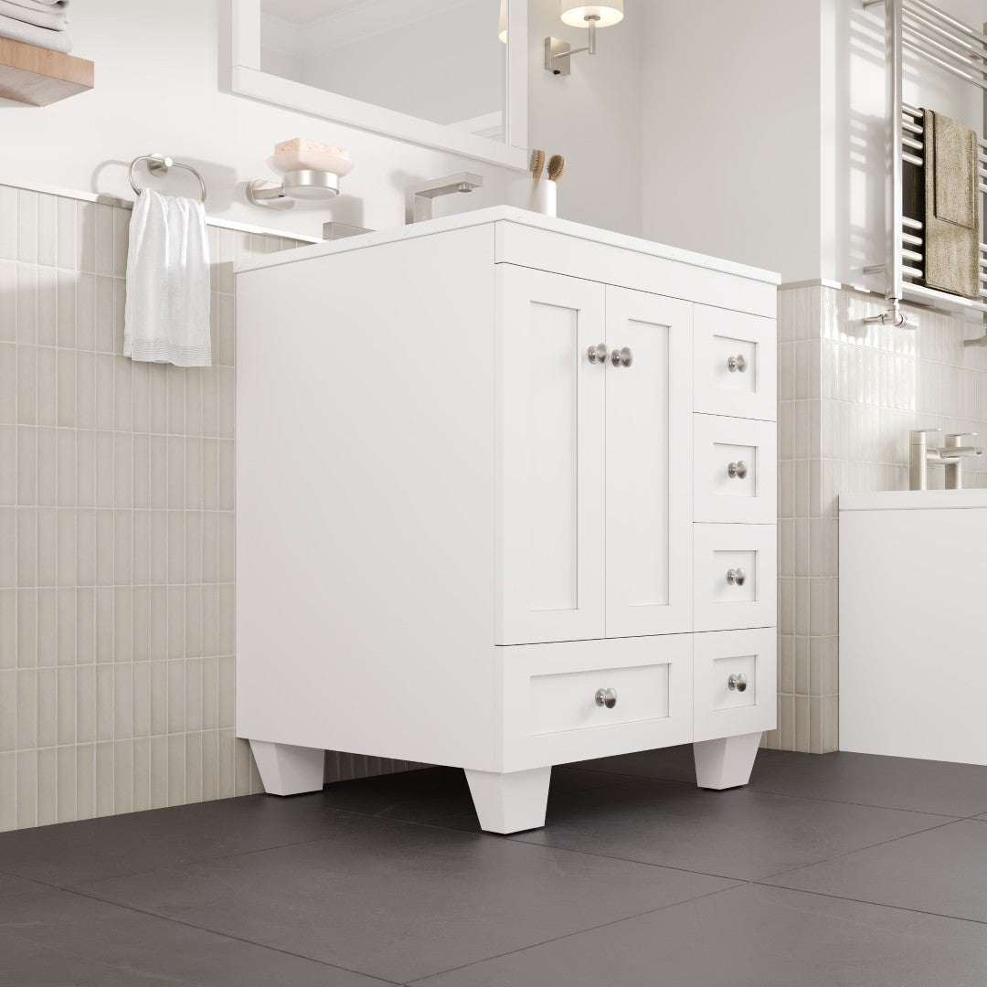 Acclaim 26 in. White Single Sink Bath Vanity with Carrara Quartz Top and Undermount Porcelain Sink