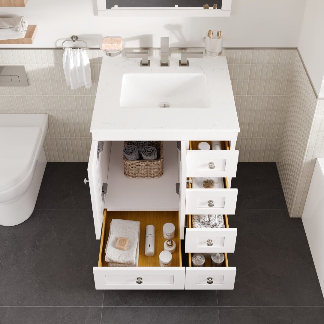 Acclaim 26 in. White Single Sink Bath Vanity with Carrara Quartz Top and Undermount Porcelain Sink - Bathroom Vanity by Eviva