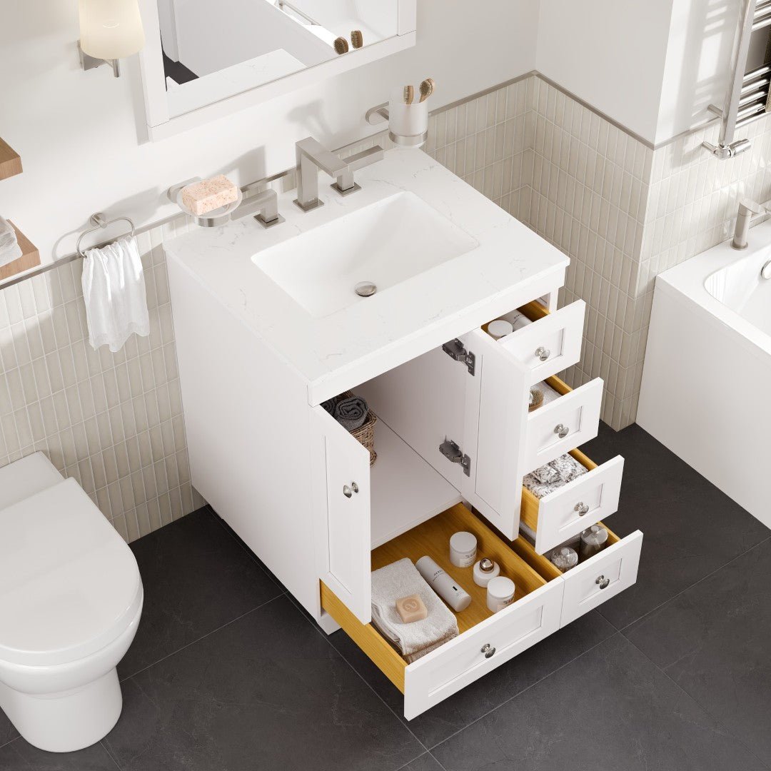 Acclaim 26 in. White Single Sink Bath Vanity with Carrara Quartz Top and Undermount Porcelain Sink - Bathroom Vanity by Eviva
